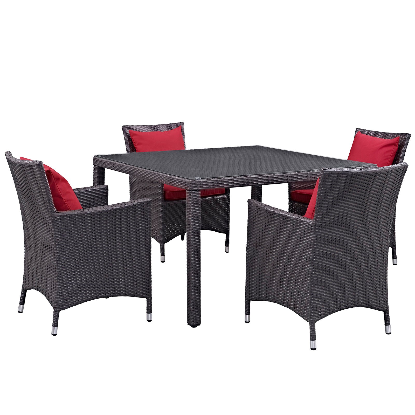 Modway Outdoor Dining Sets - Convene 5 Piece Outdoor Patio Dining Set Espresso Red