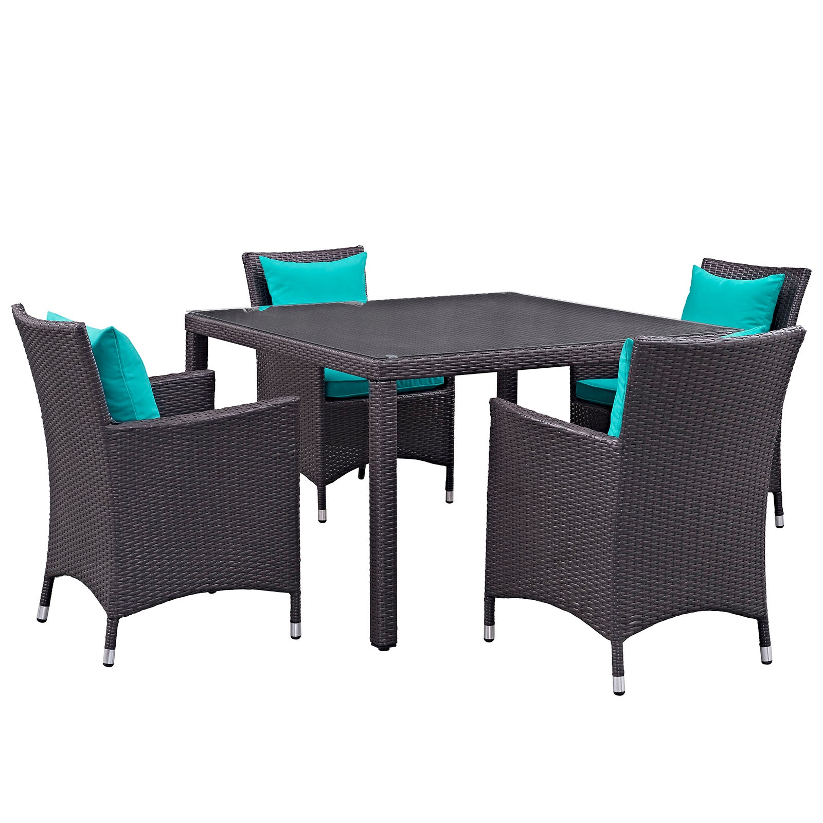 Modway Outdoor Dining Sets - Convene 5 Piece Outdoor Patio Dining Set Espresso Turquoise