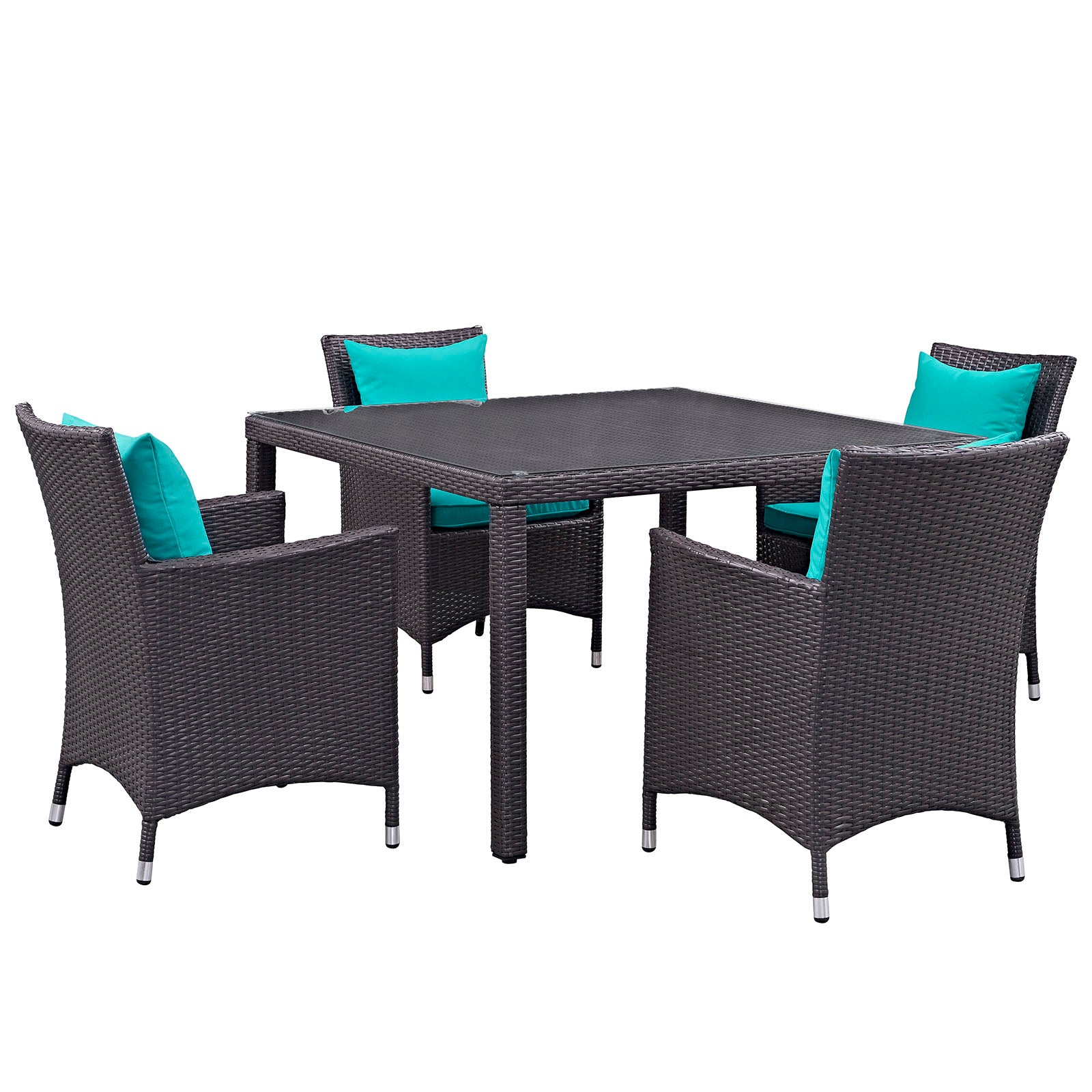 Modway Outdoor Dining Sets - Convene 5 Piece Outdoor Patio Dining Set Espresso Turquoise