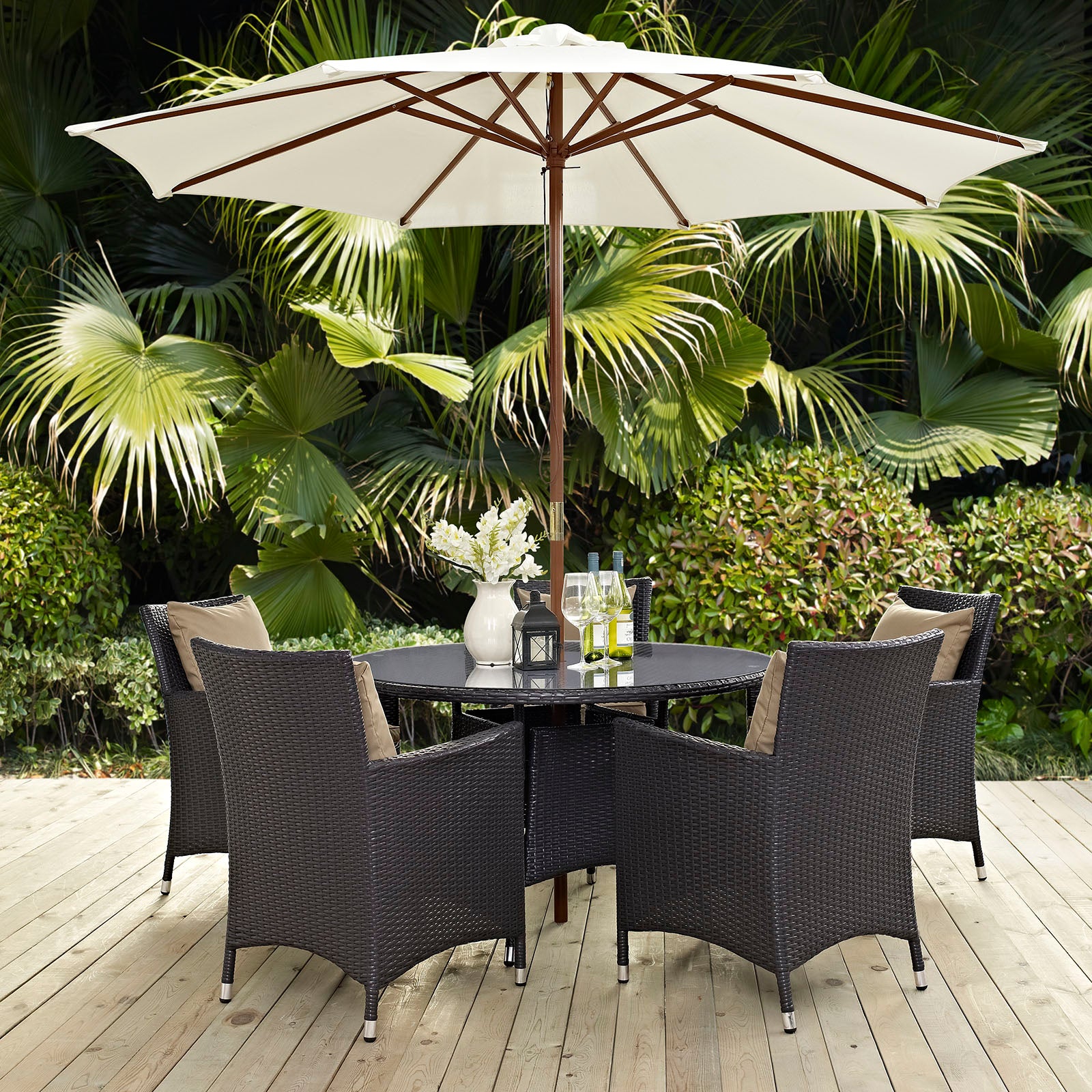 Modway Outdoor Dining Sets - Convene 7 Piece Outdoor Patio Dining Set Mocha