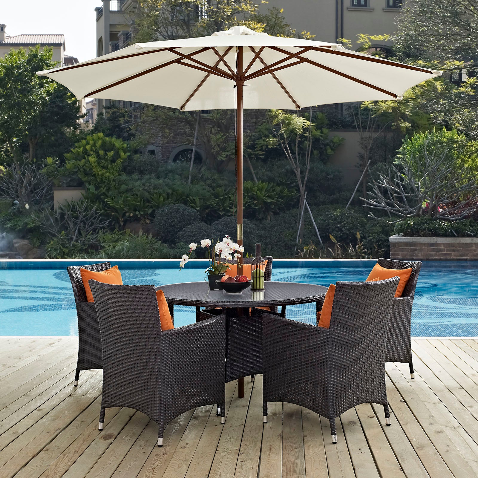 Modway Outdoor Dining Sets - Convene 7 Piece Outdoor Patio Dining Set Orange