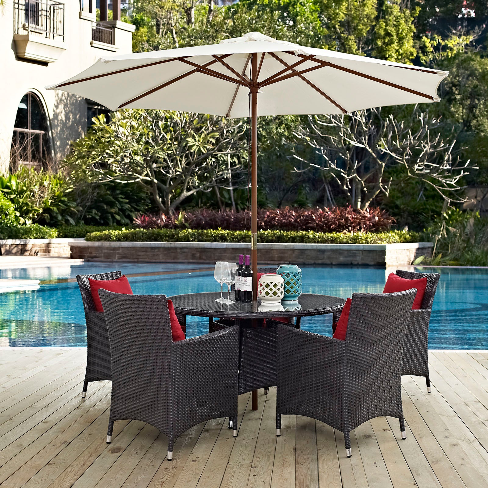Modway Outdoor Dining Sets - Convene 7 Piece Outdoor Patio Dining Set Red