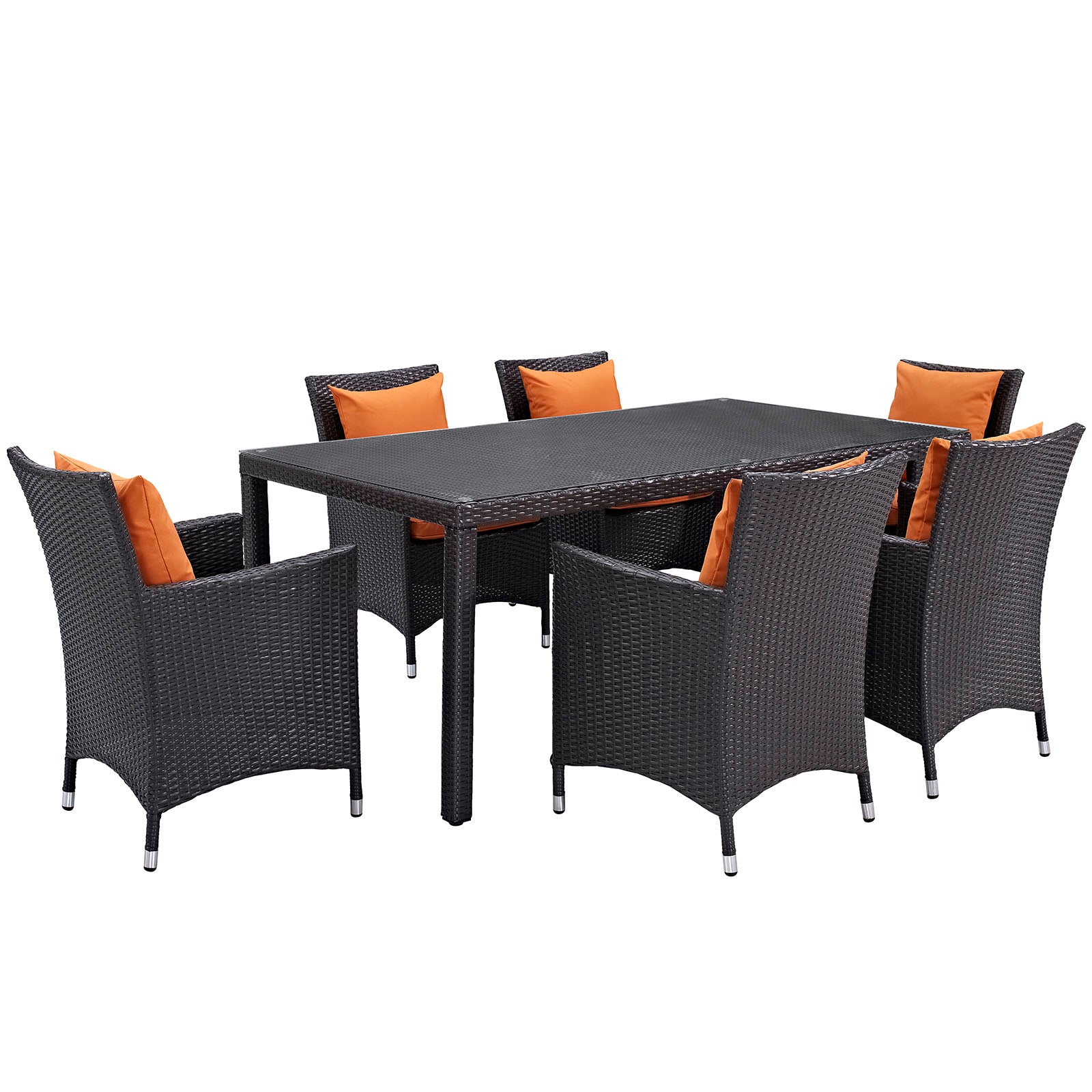 Modway Outdoor Dining Sets - Convene 7 Piece Outdoor Patio Dining Set Espresso Orange