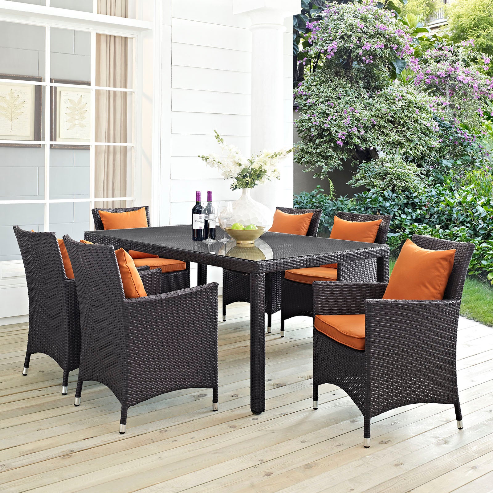 Modway Outdoor Dining Sets - Convene 7 Piece Outdoor Patio Dining Set Espresso Orange