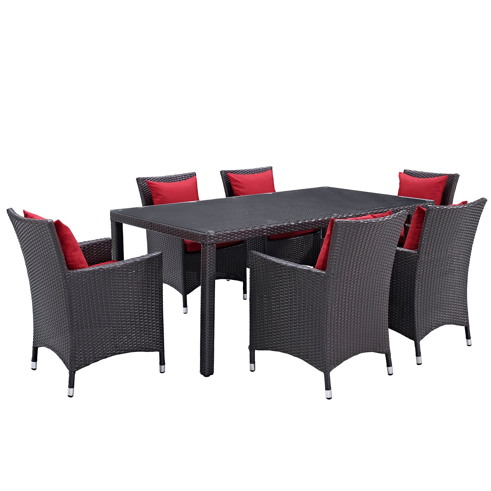 Modway Outdoor Dining Sets - Convene 7 Piece Outdoor Patio Dining Set Espresso Red