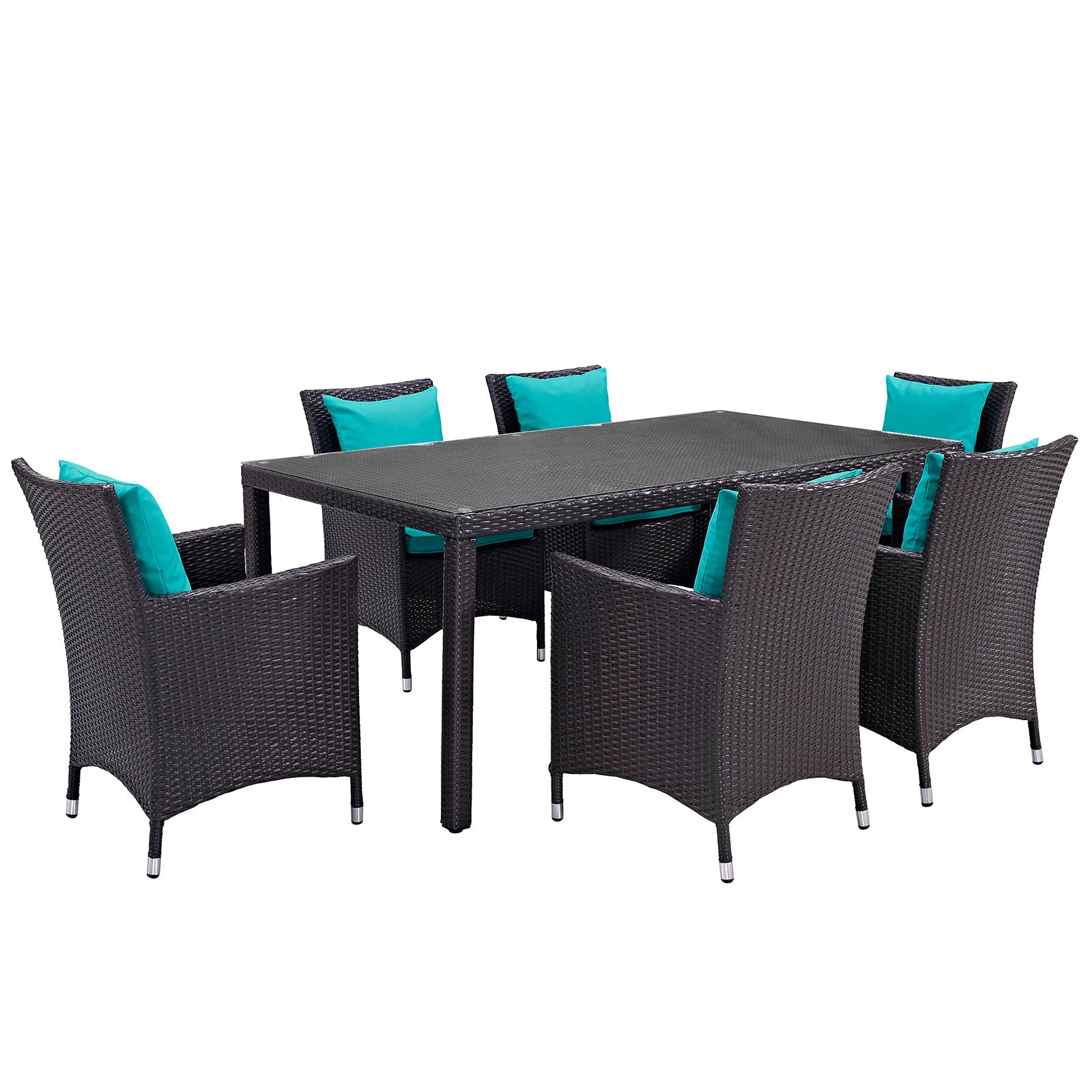 Modway Outdoor Dining Sets - Convene 7 Piece Outdoor Patio Dining Set Espresso Turquoise