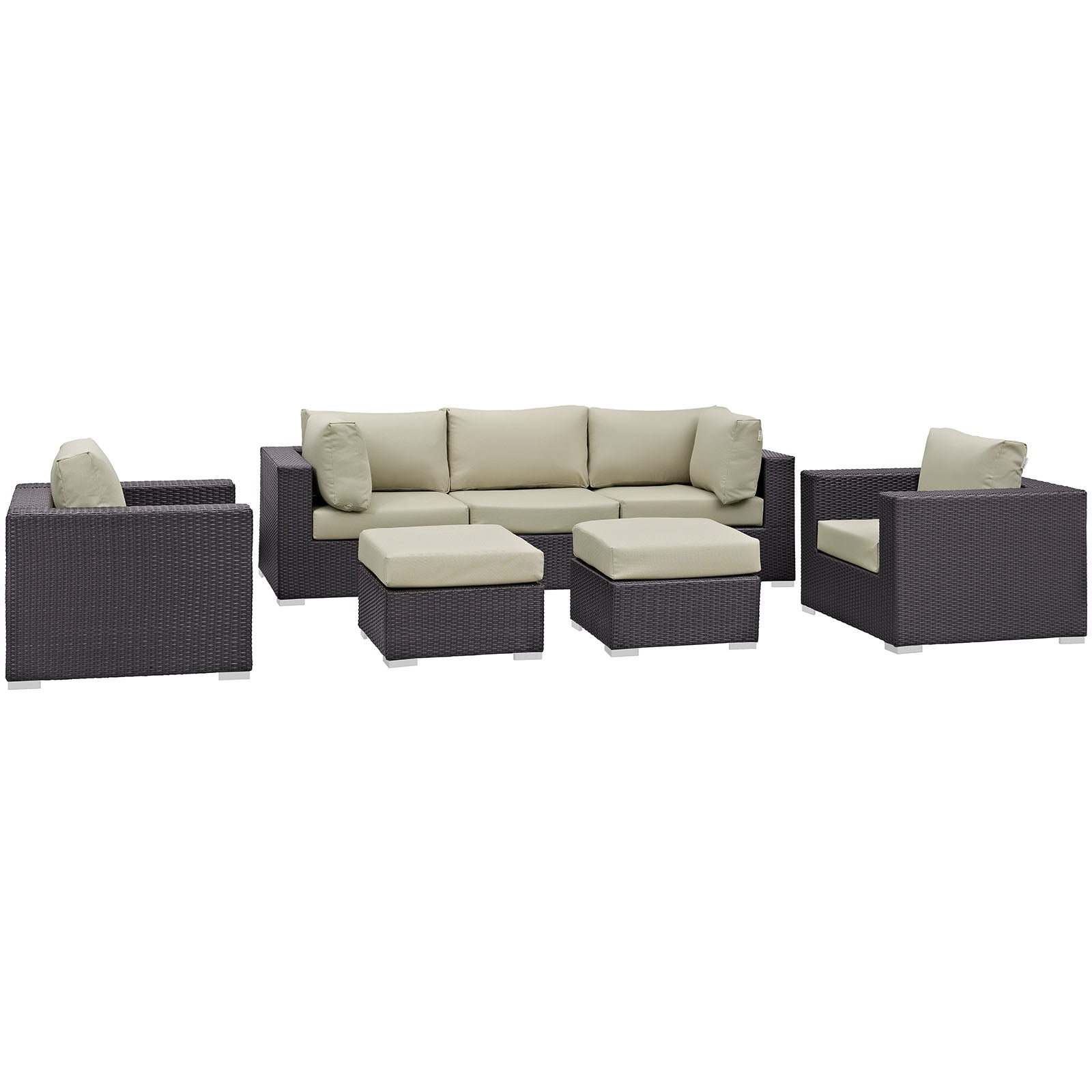 Modway Outdoor Conversation Sets - Convene 7 Piece 169.5" Outdoor Patio Sectional Set Espresso Beige