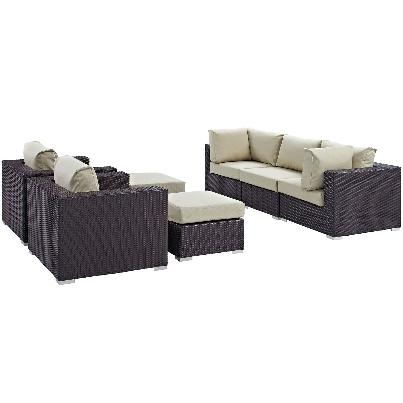 Modway Outdoor Conversation Sets - Convene 7 Piece 169.5" Outdoor Patio Sectional Set Espresso Beige