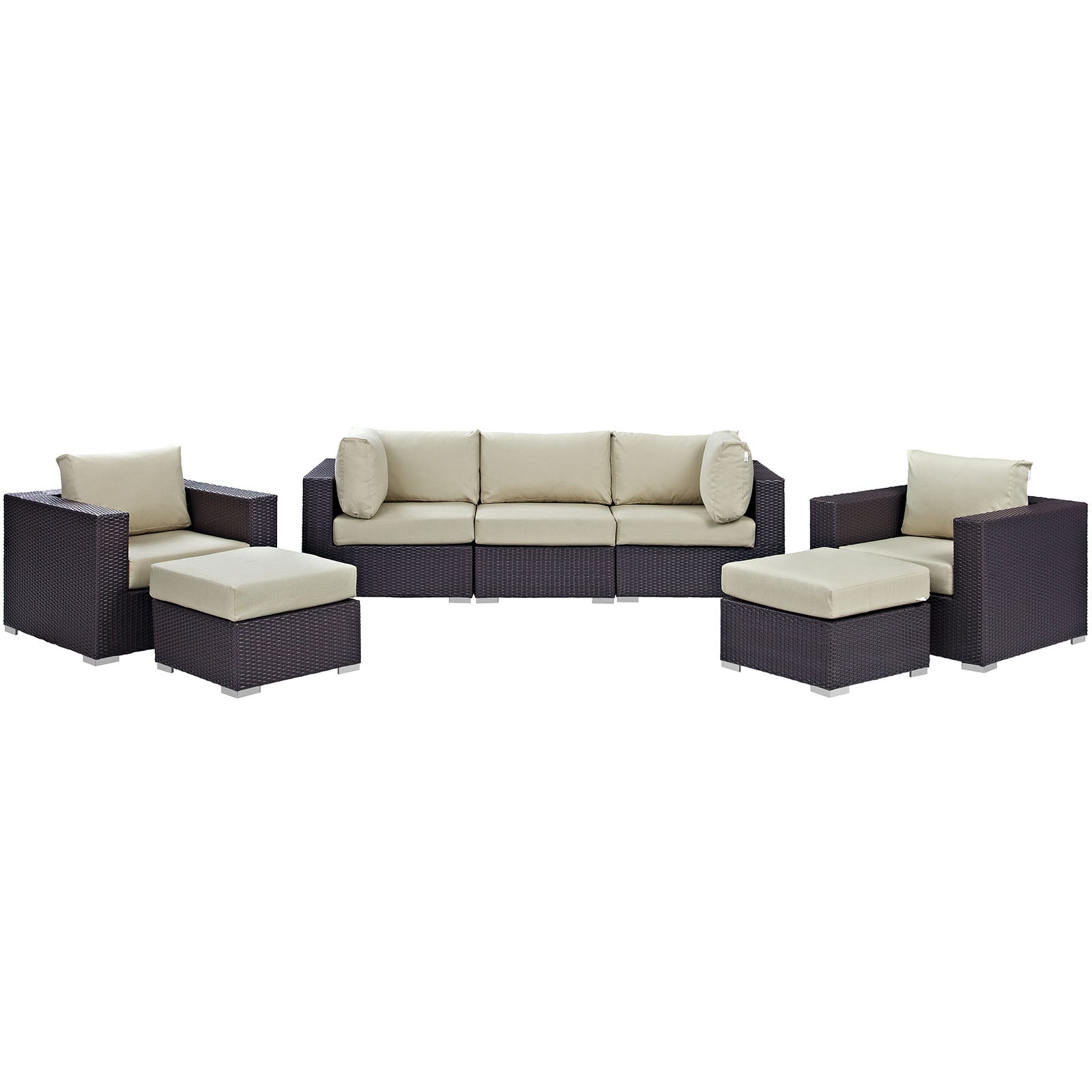 Modway Outdoor Conversation Sets - Convene 7 Piece 169.5" Outdoor Patio Sectional Set Espresso Beige