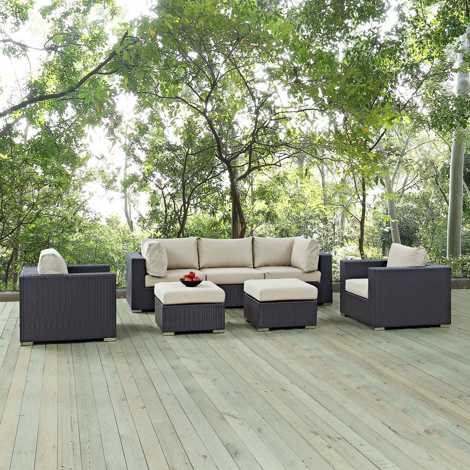 Modway Outdoor Conversation Sets - Convene 7 Piece 169.5" Outdoor Patio Sectional Set Espresso Beige