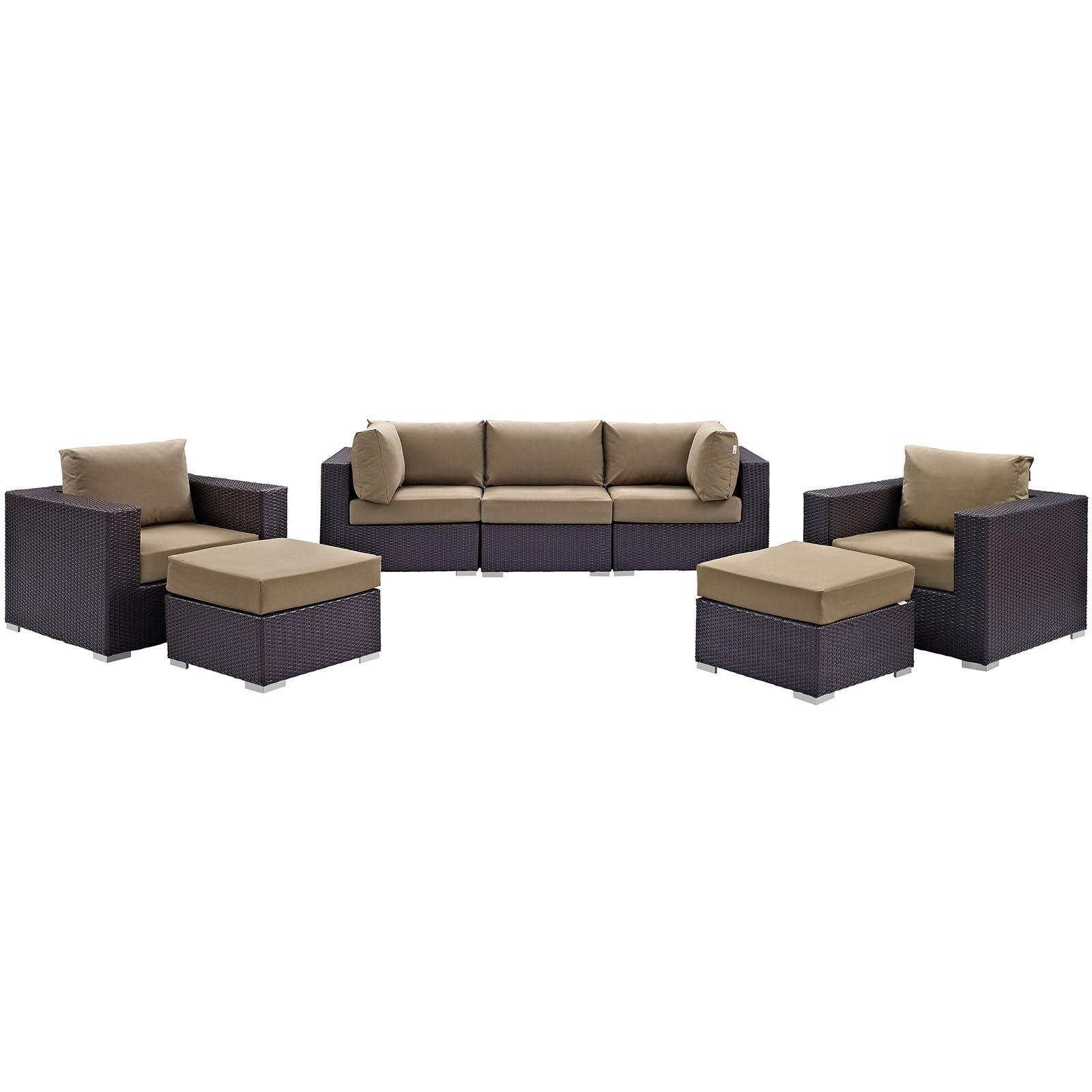 Modway Outdoor Conversation Sets - Convene 7 Piece Outdoor 169.5 " W Patio Sectional Set Espresso Mocha