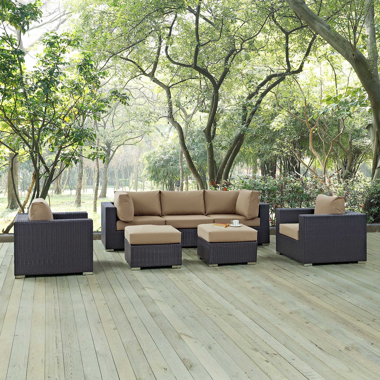 Modway Outdoor Conversation Sets - Convene 7 Piece Outdoor 169.5 " W Patio Sectional Set Espresso Mocha