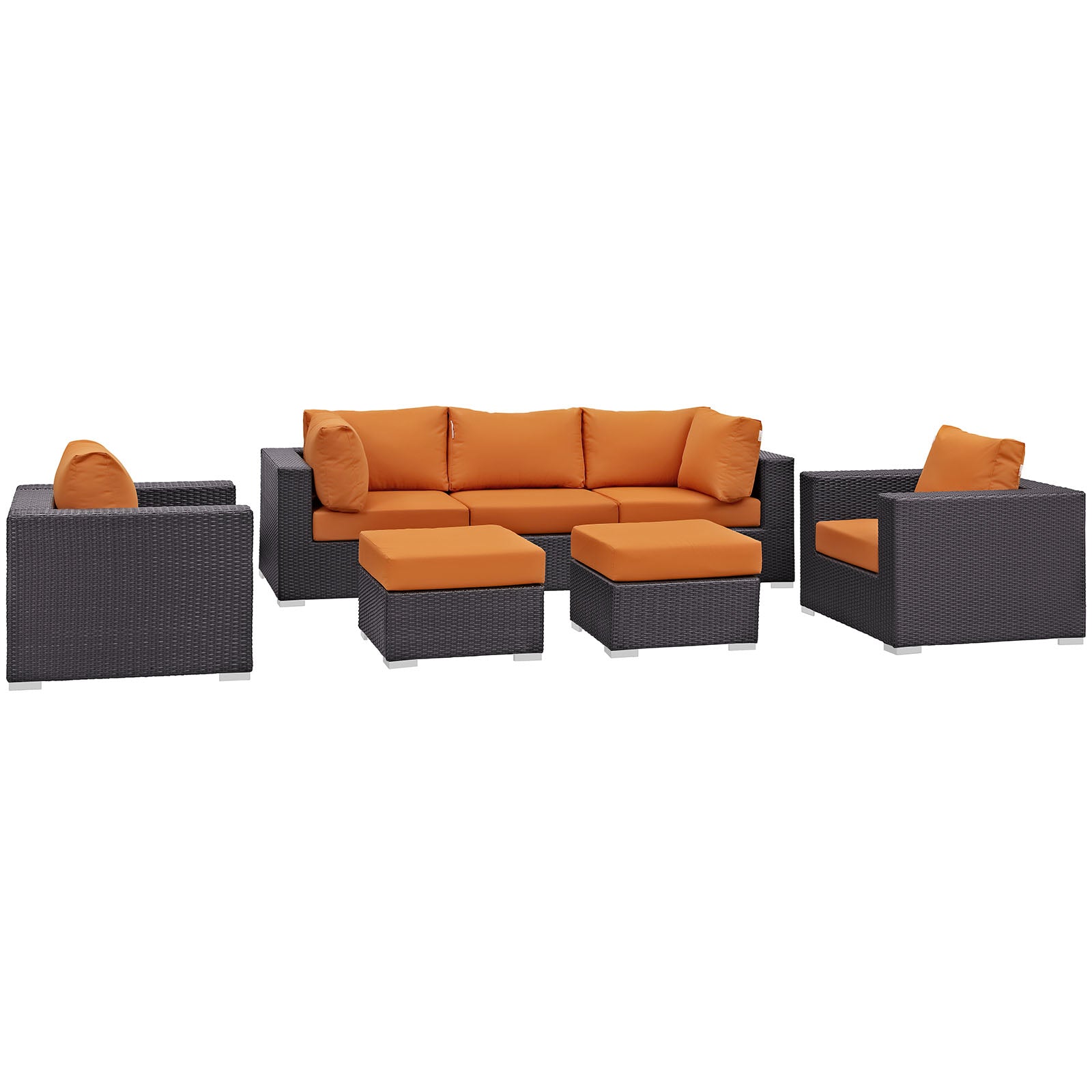 Modway Outdoor Conversation Sets - Convene 7 Piece Patio Sectional Set Espresso Orange