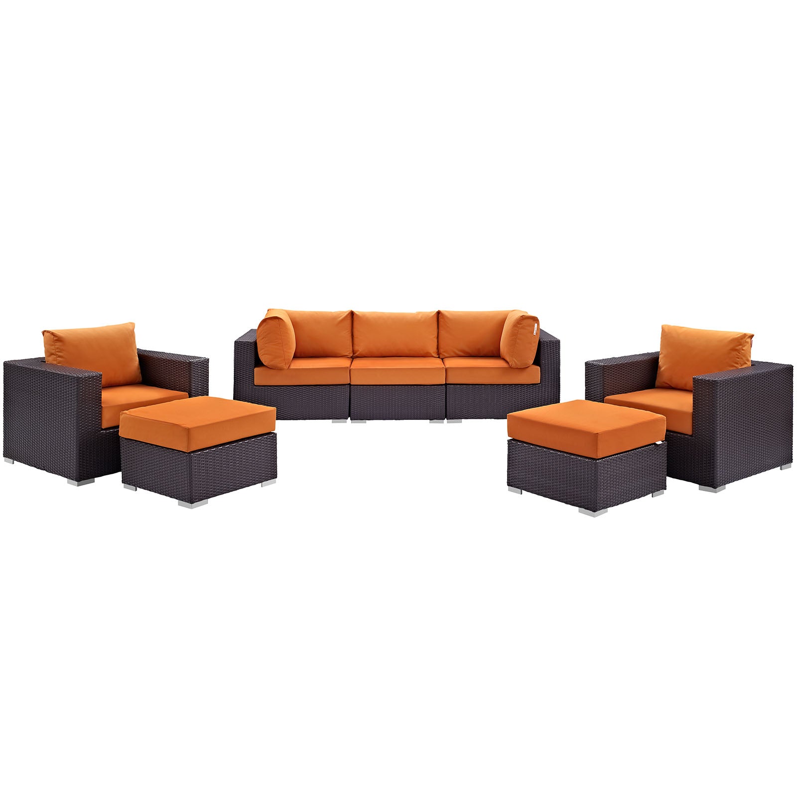 Modway Outdoor Conversation Sets - Convene 7 Piece Patio Sectional Set Espresso Orange
