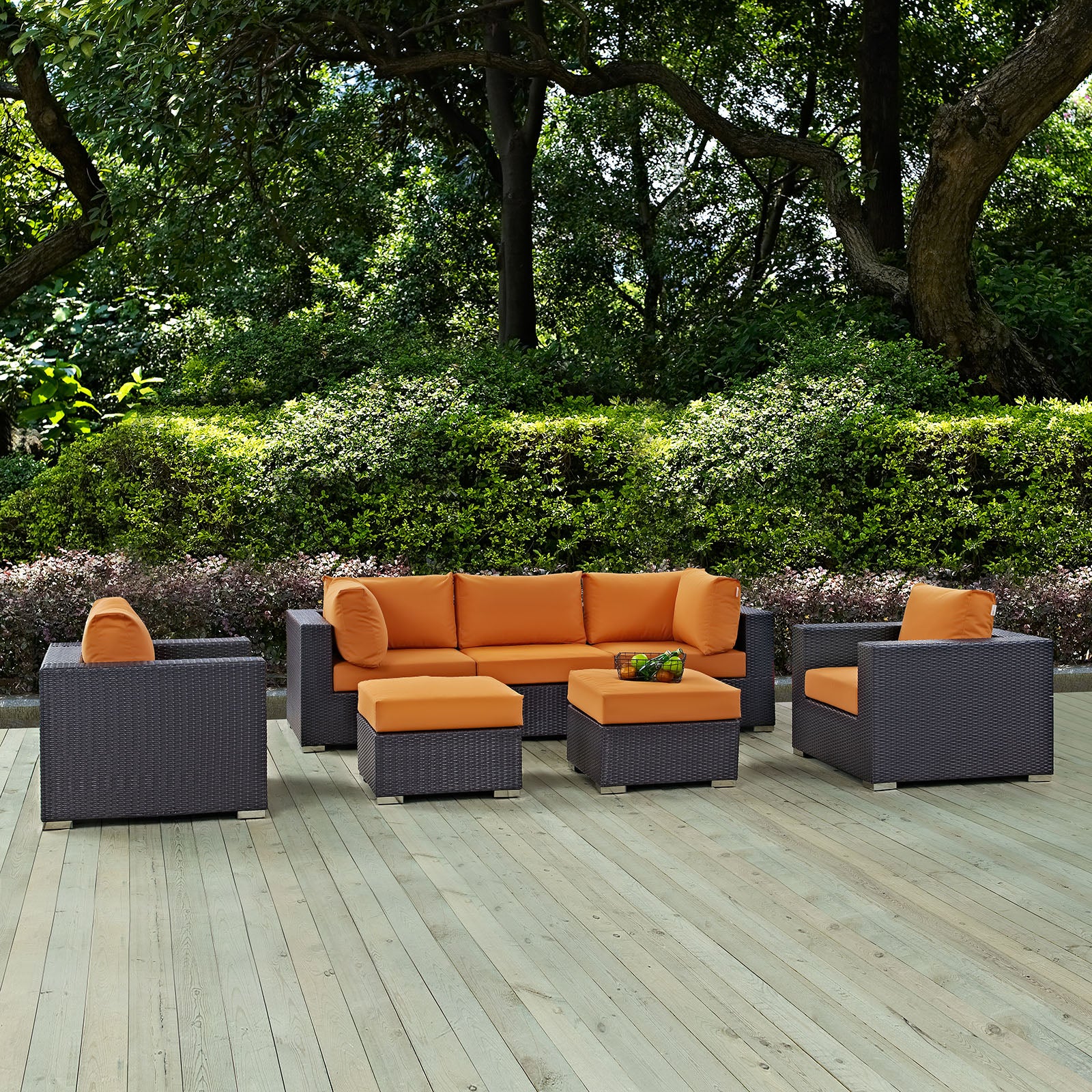 Modway Outdoor Conversation Sets - Convene 7 Piece Patio Sectional Set Espresso Orange