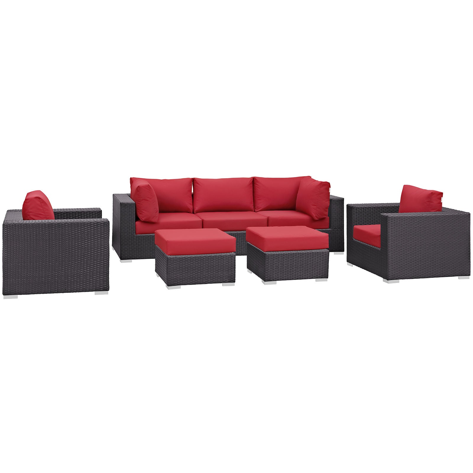 Modway Outdoor Conversation Sets - Convene 7 Piece Outdoor Patio Sectional Set in Espresso Red