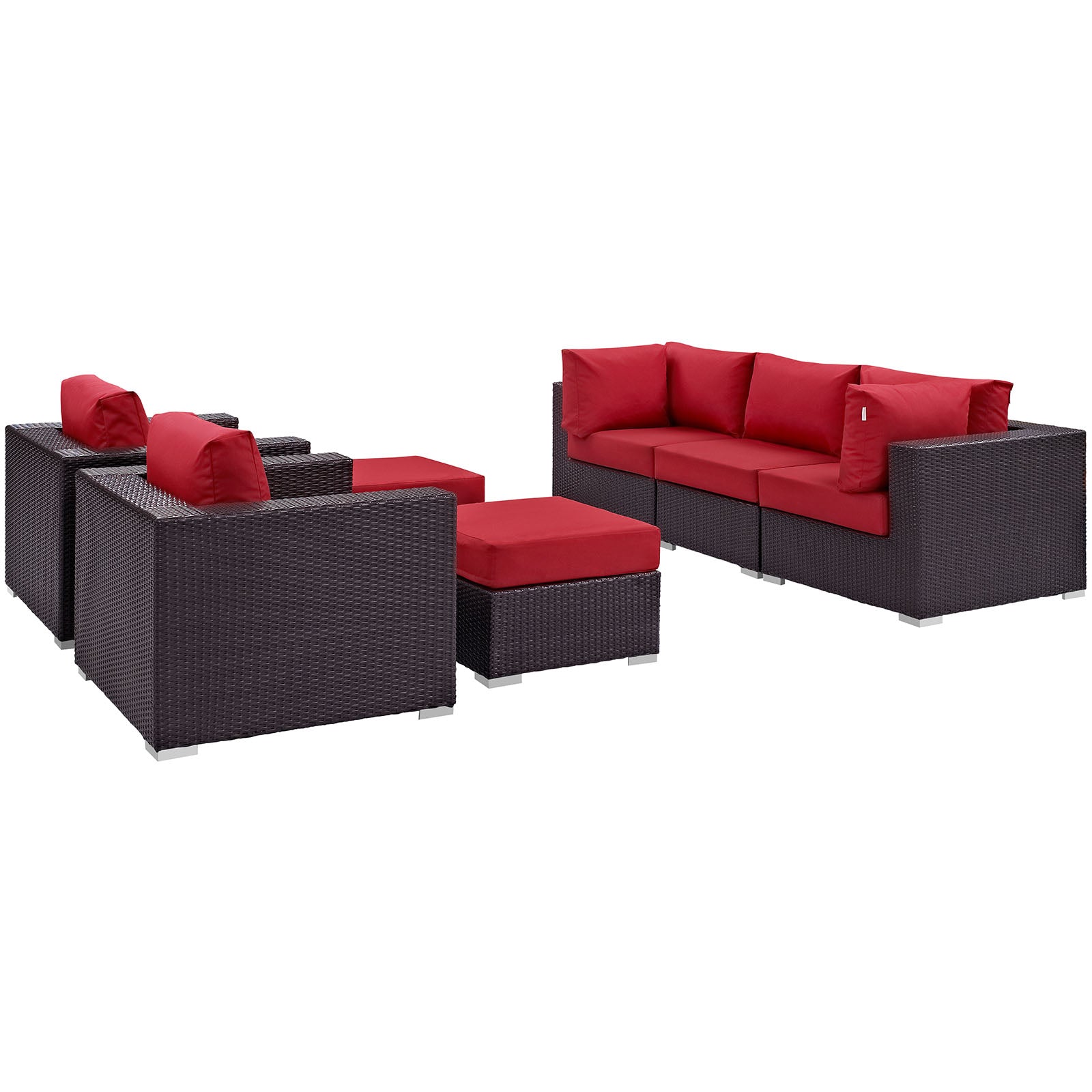 Modway Outdoor Conversation Sets - Convene 7 Piece Outdoor Patio Sectional Set in Espresso Red