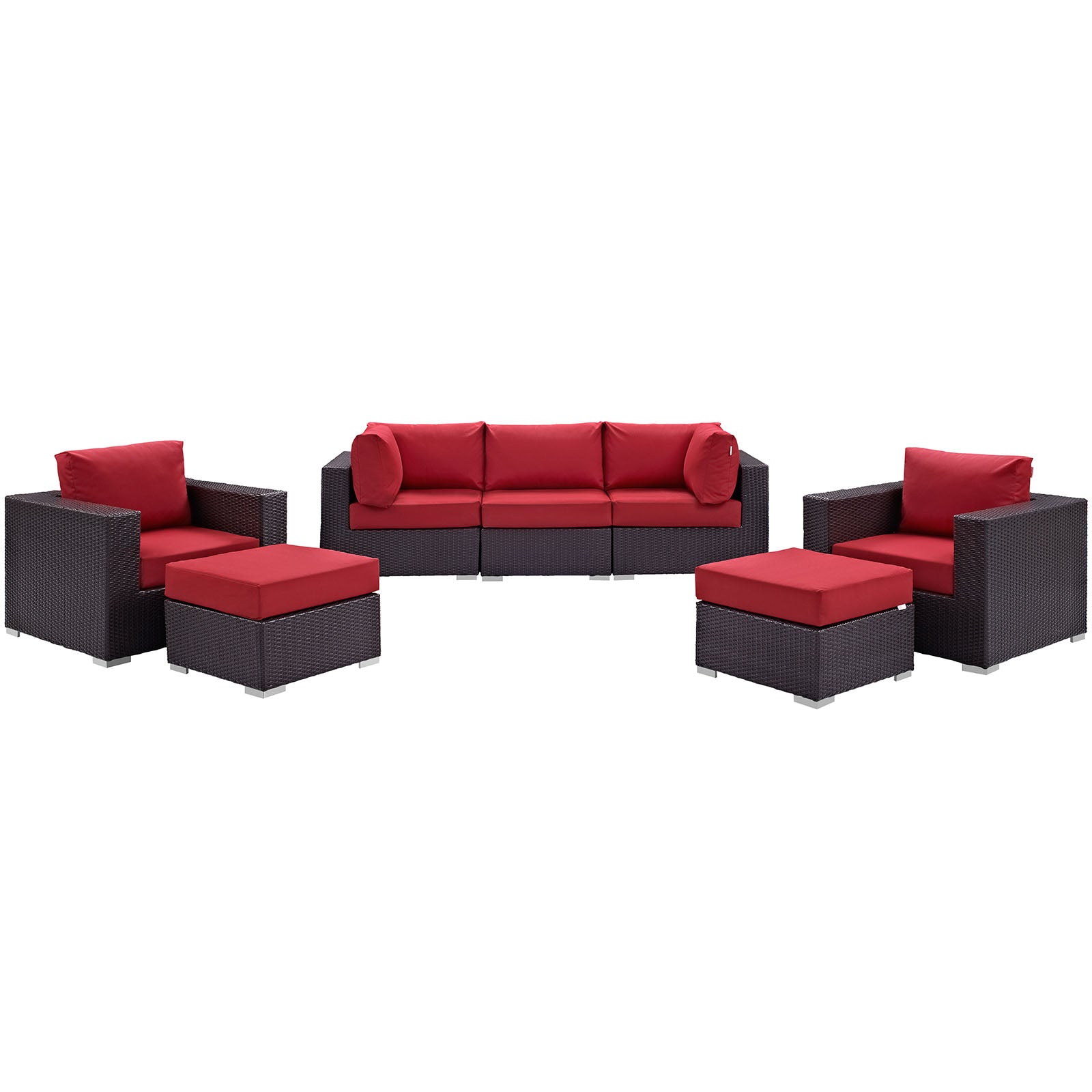 Modway Outdoor Conversation Sets - Convene 7 Piece Outdoor Patio Sectional Set in Espresso Red