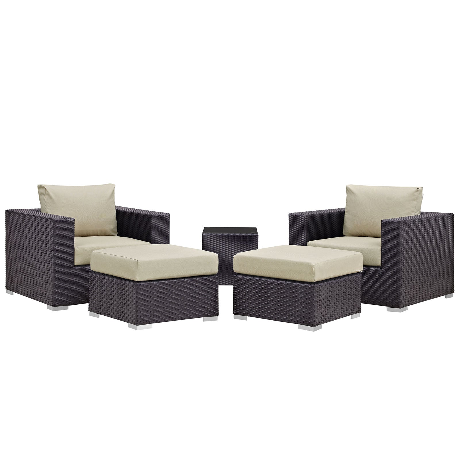 Modway Outdoor Conversation Sets - Convene 5 Piece 92.5" Outdoor Patio Sectional Set Espresso Beige