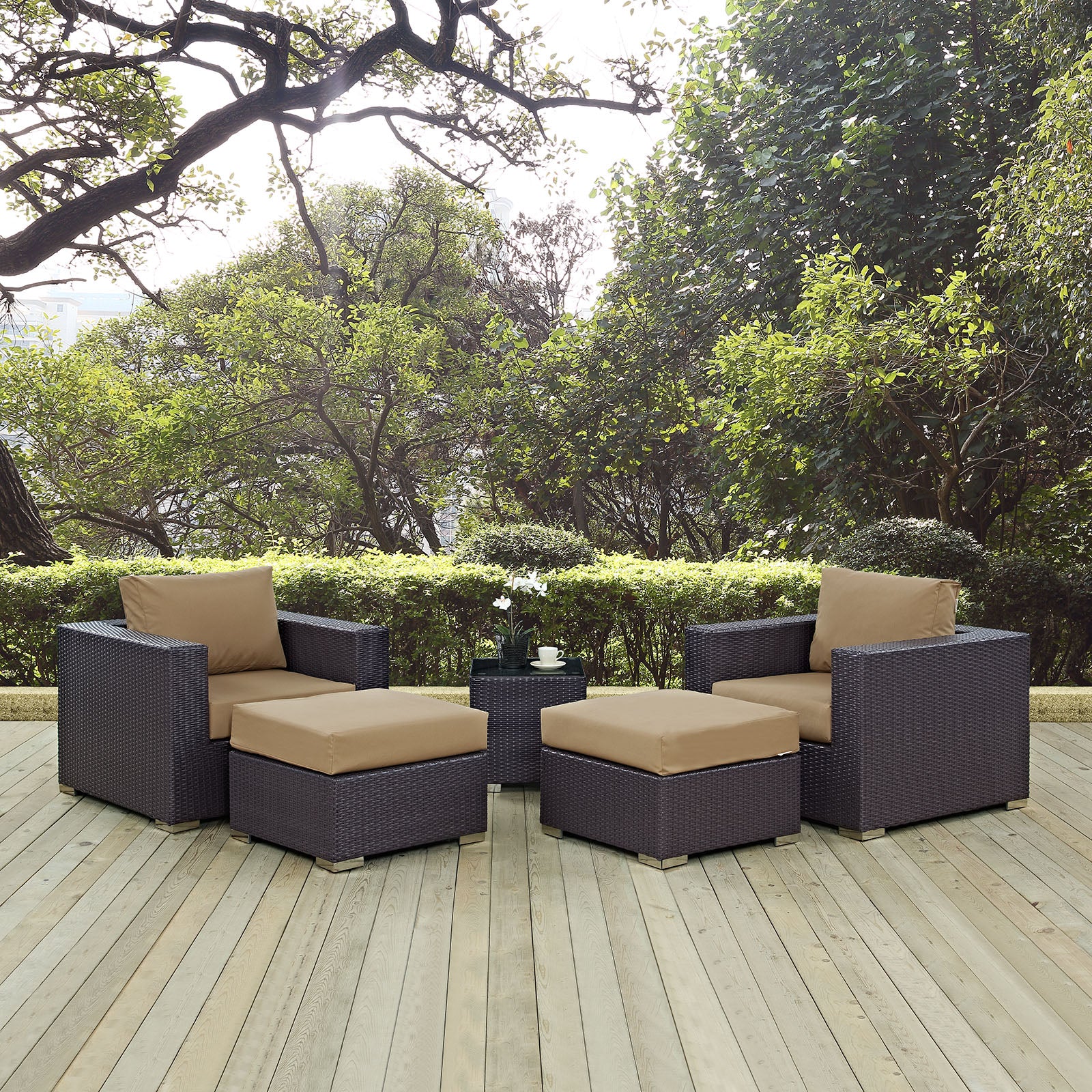 Modway Outdoor Conversation Sets - Convene 5 Piece Outdoor Patio Sectional Set Espresso Mocha