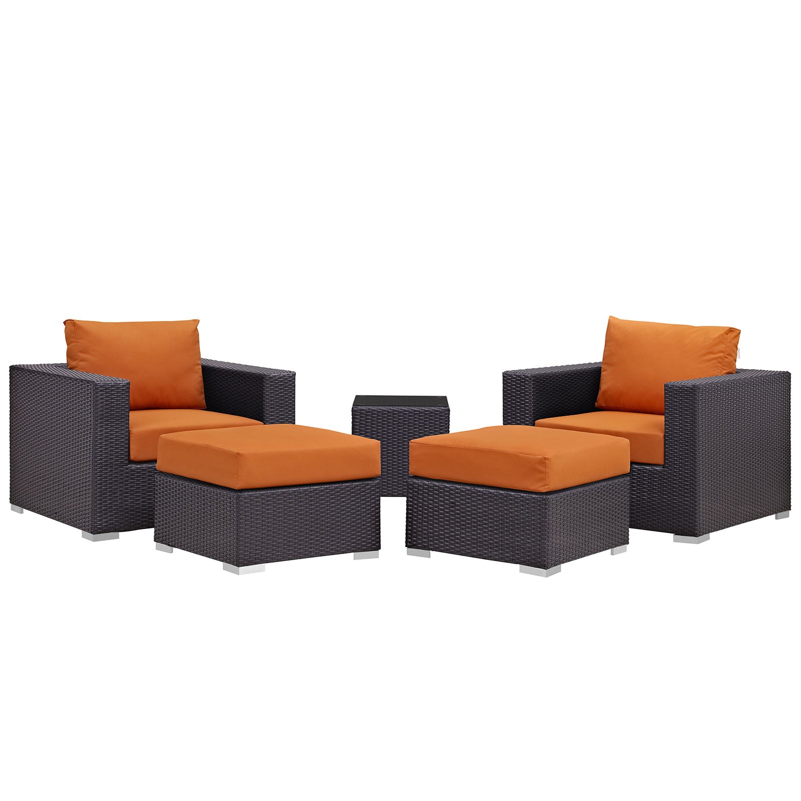 Modway Outdoor Conversation Sets - Convene 5 Piece 92.5" Sectional Set Espresso Orange
