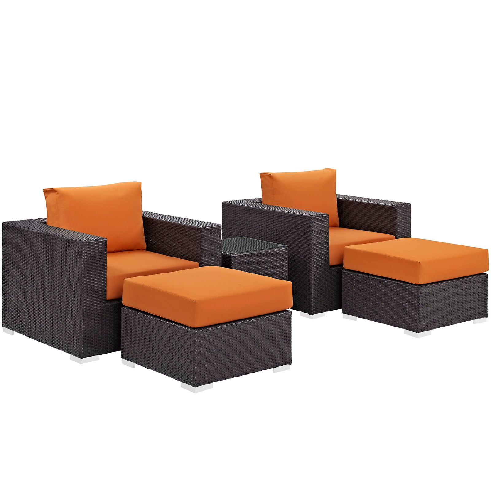 Modway Outdoor Conversation Sets - Convene 5 Piece 92.5" Sectional Set Espresso Orange