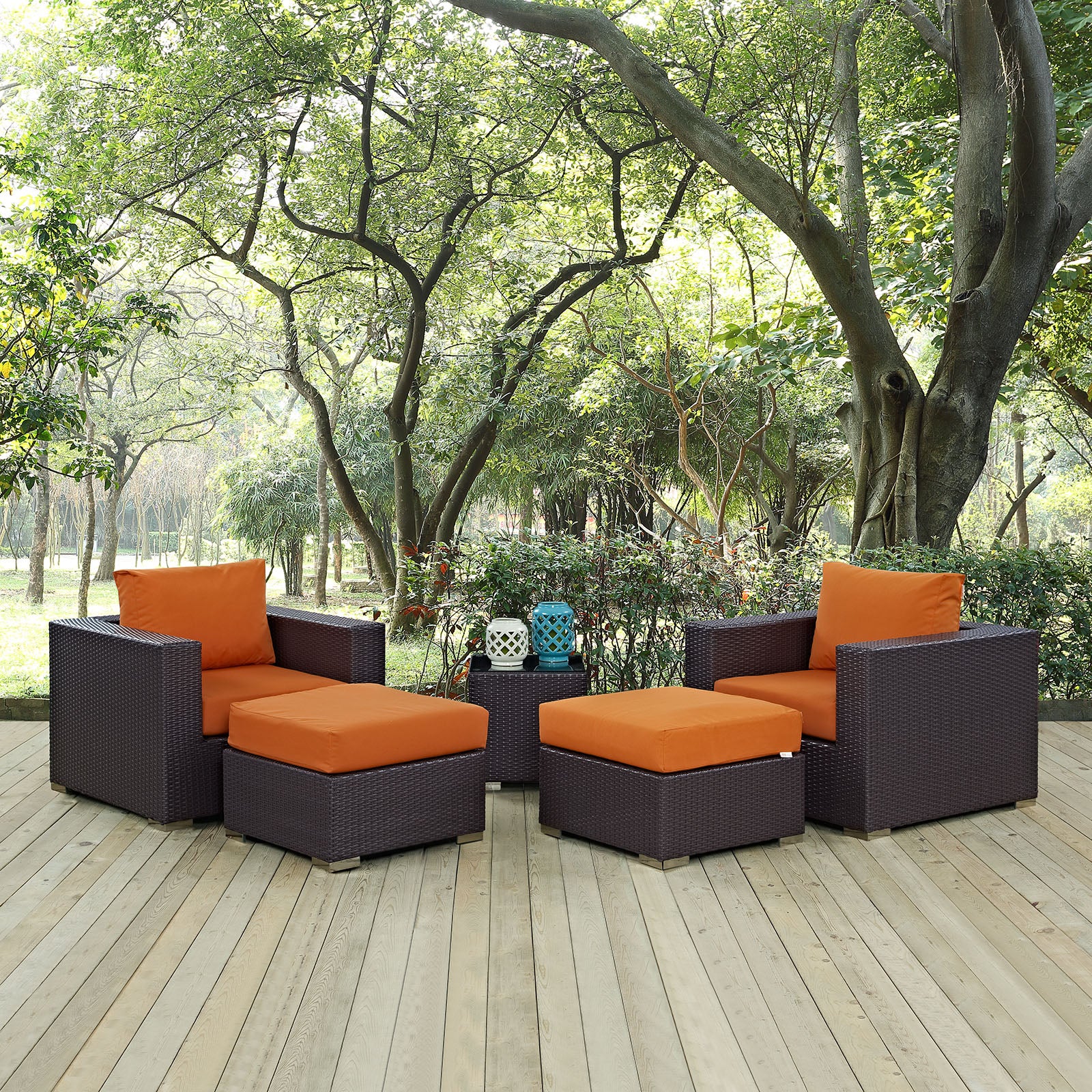 Modway Outdoor Conversation Sets - Convene 5 Piece 92.5" Sectional Set Espresso Orange