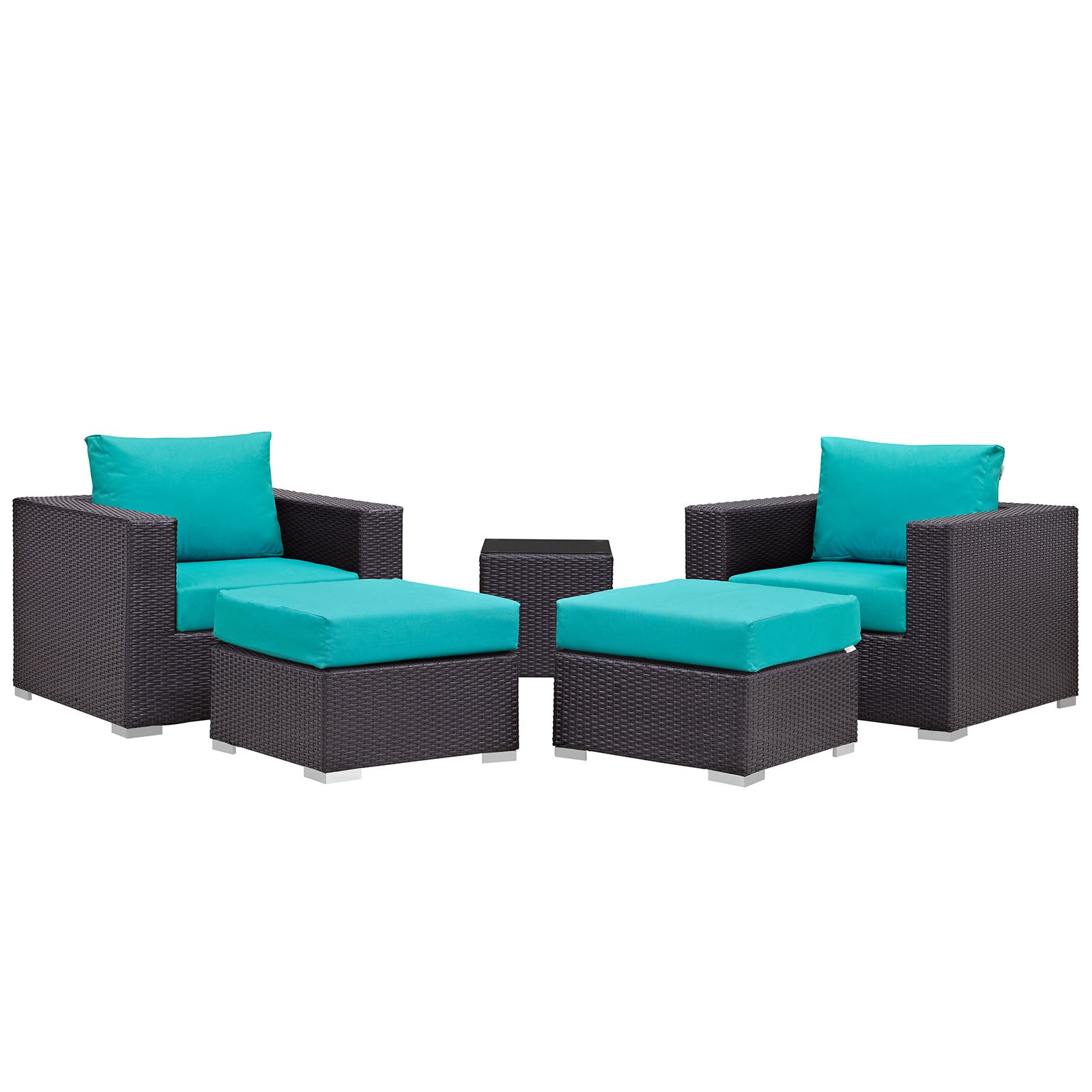 Modway Outdoor Conversation Sets - Convene 5 Piece Outdoor Patio Sectional Set Espresso & Turquoise