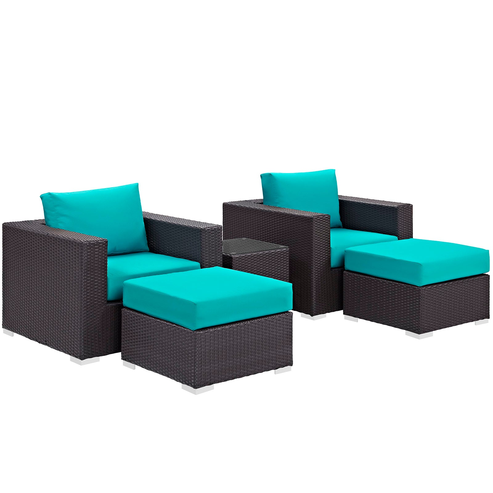 Modway Outdoor Conversation Sets - Convene 5 Piece Outdoor Patio Sectional Set Espresso & Turquoise