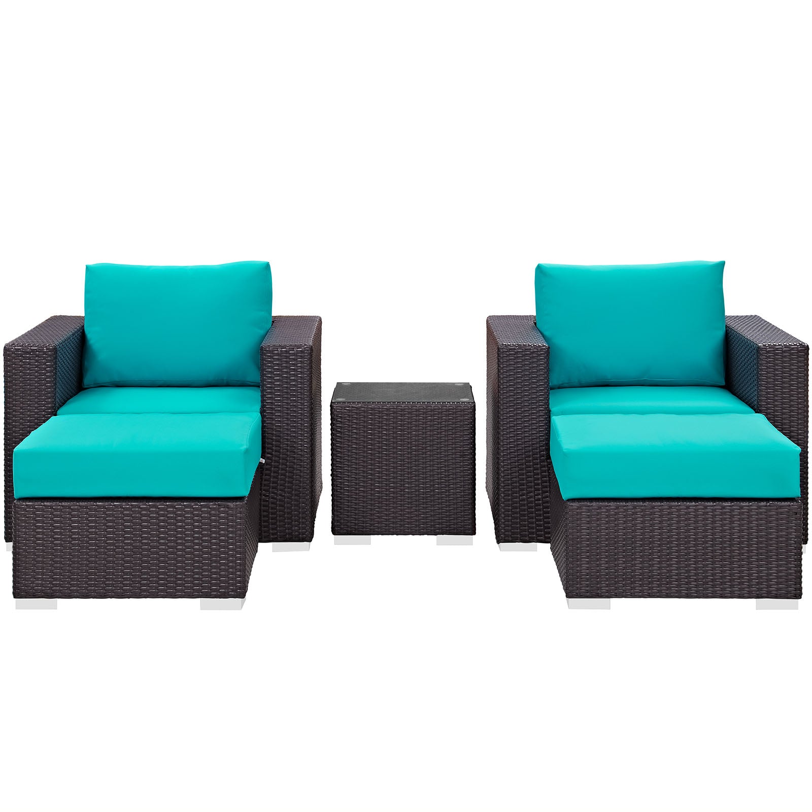 Modway Outdoor Conversation Sets - Convene 5 Piece Outdoor Patio Sectional Set Espresso & Turquoise