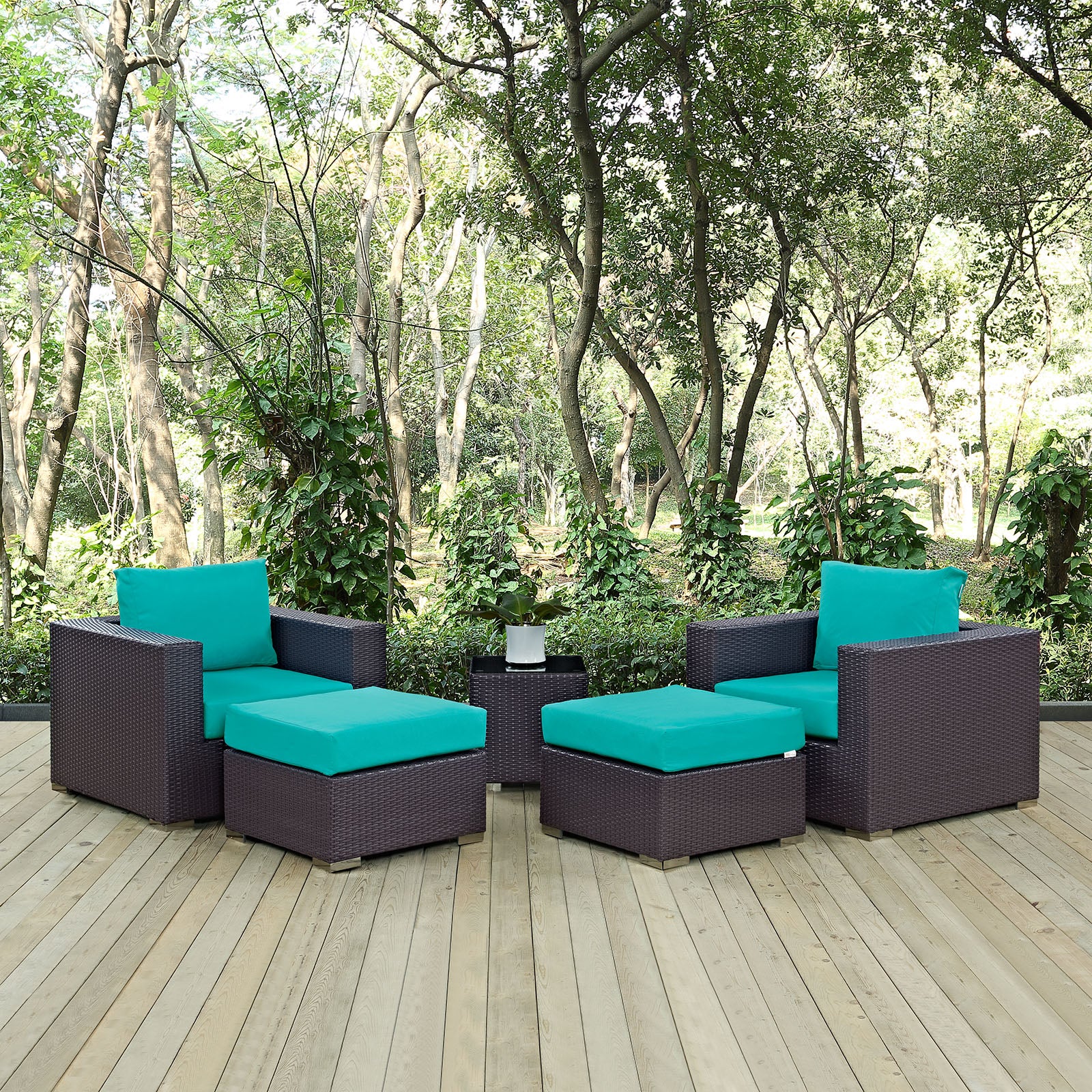 Modway Outdoor Conversation Sets - Convene 5 Piece Outdoor Patio Sectional Set Espresso & Turquoise