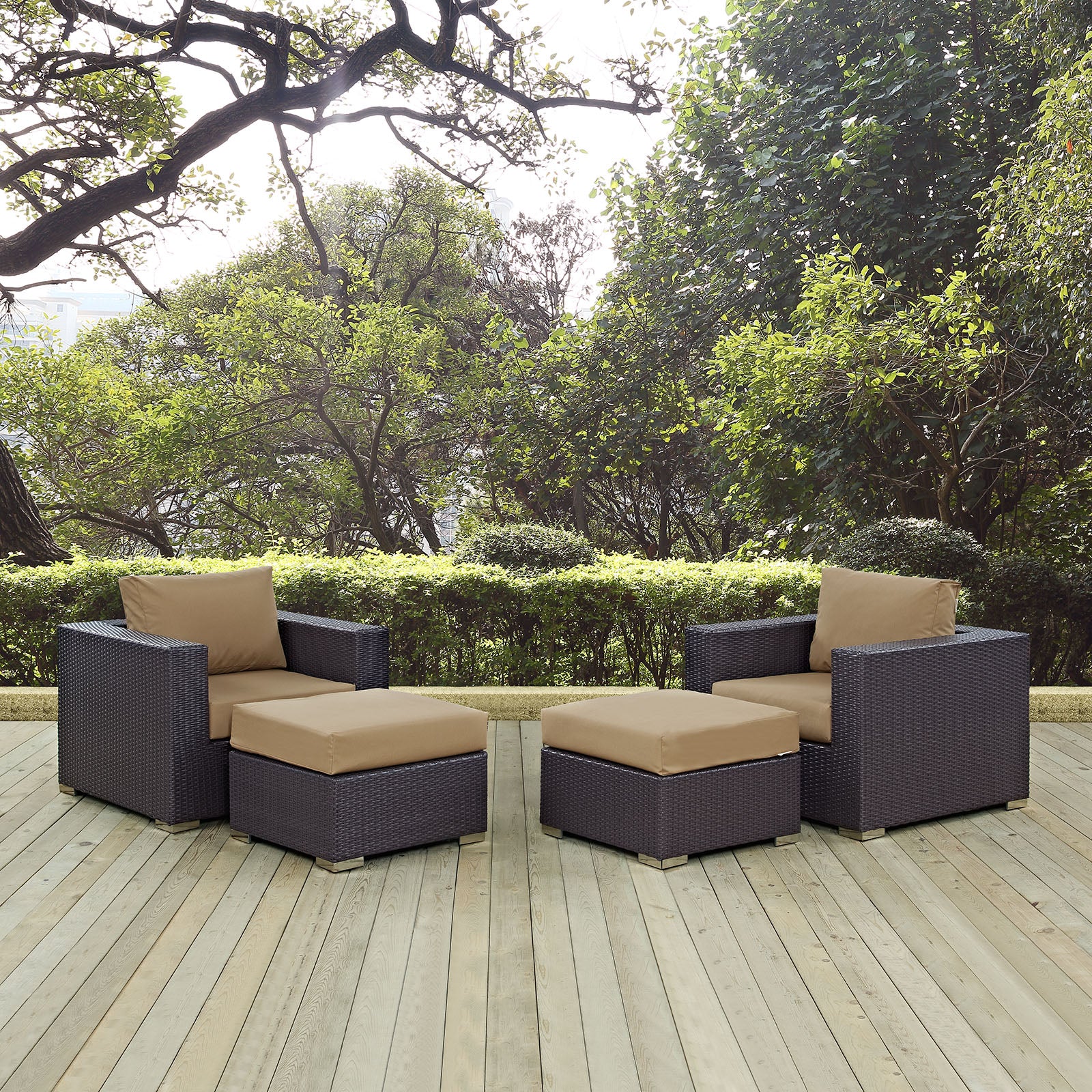 Modway Outdoor Conversation Sets - Convene 4 Piece Outdoor Patio Sectional Set Espresso Mocha