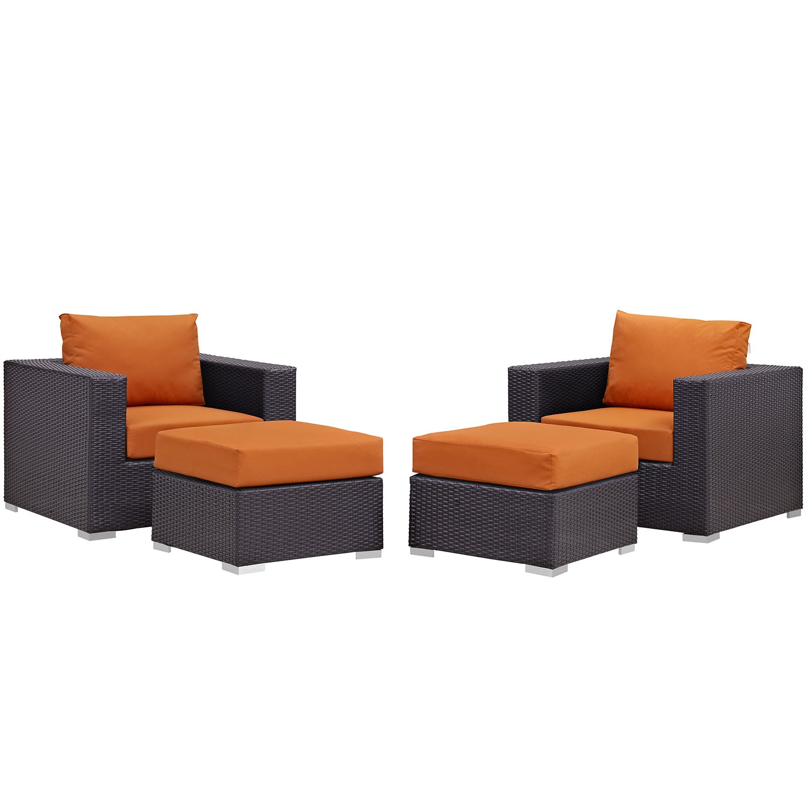 Modway Outdoor Conversation Sets - Convene 4 Piece Outdoor Patio Sectional Set Espresso Orange