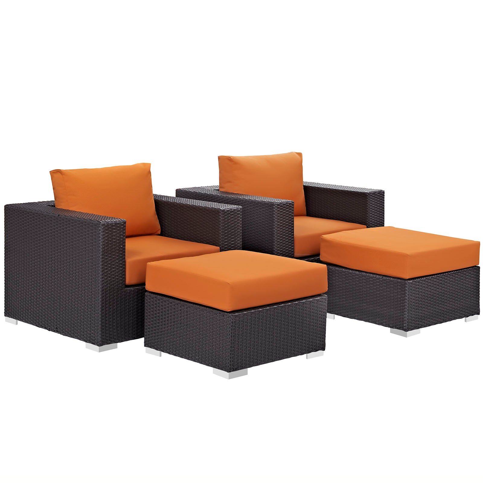 Modway Outdoor Conversation Sets - Convene 4 Piece Outdoor Patio Sectional Set Espresso Orange