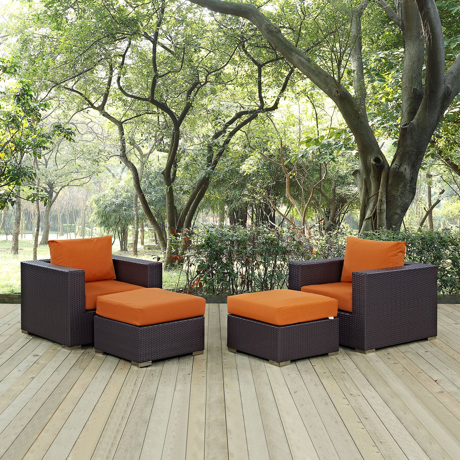 Modway Outdoor Conversation Sets - Convene 4 Piece Outdoor Patio Sectional Set Espresso Orange