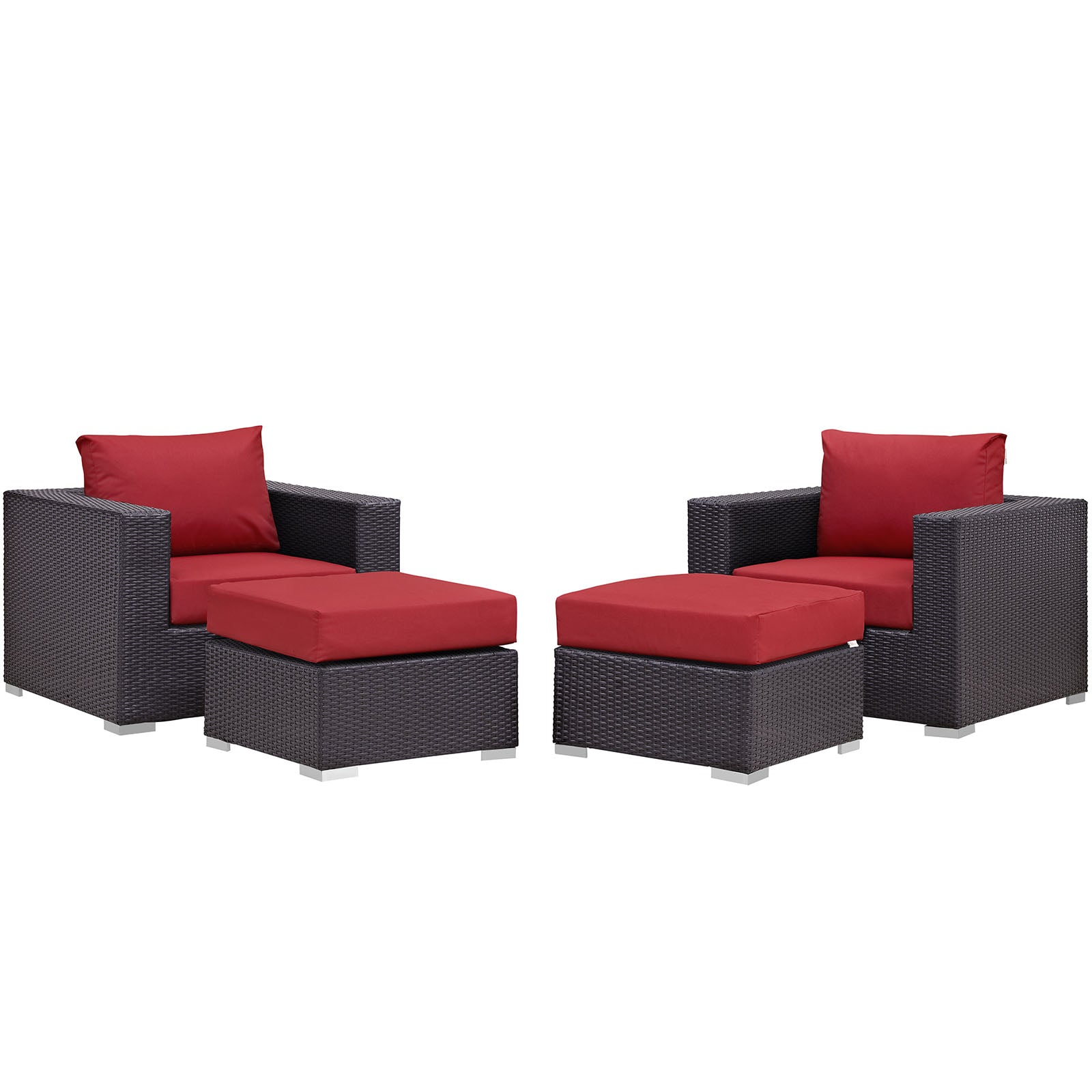 Modway Outdoor Conversation Sets - Convene 4 Piece Outdoor Patio Sectional Set in Espresso Red