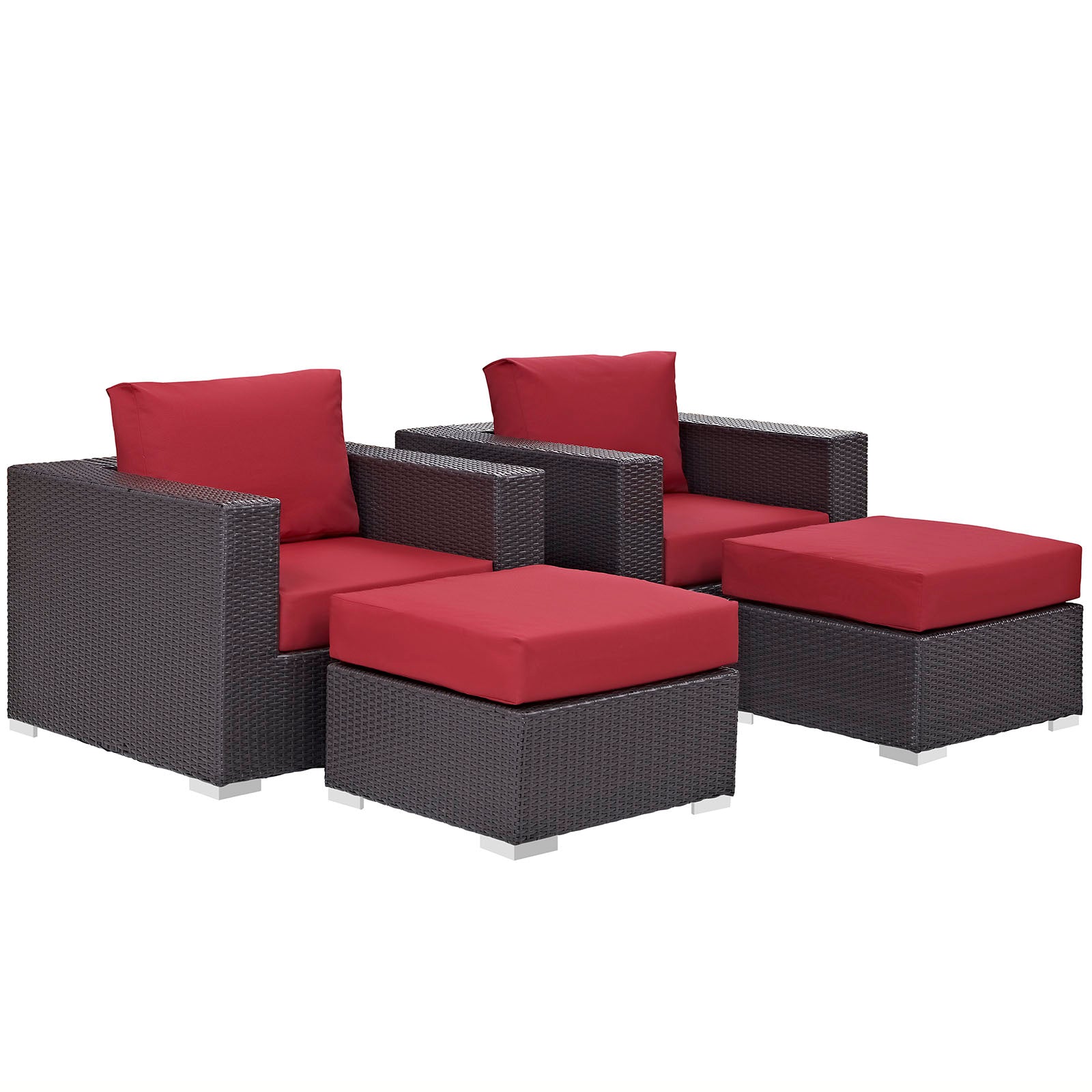 Modway Outdoor Conversation Sets - Convene 4 Piece Outdoor Patio Sectional Set in Espresso Red