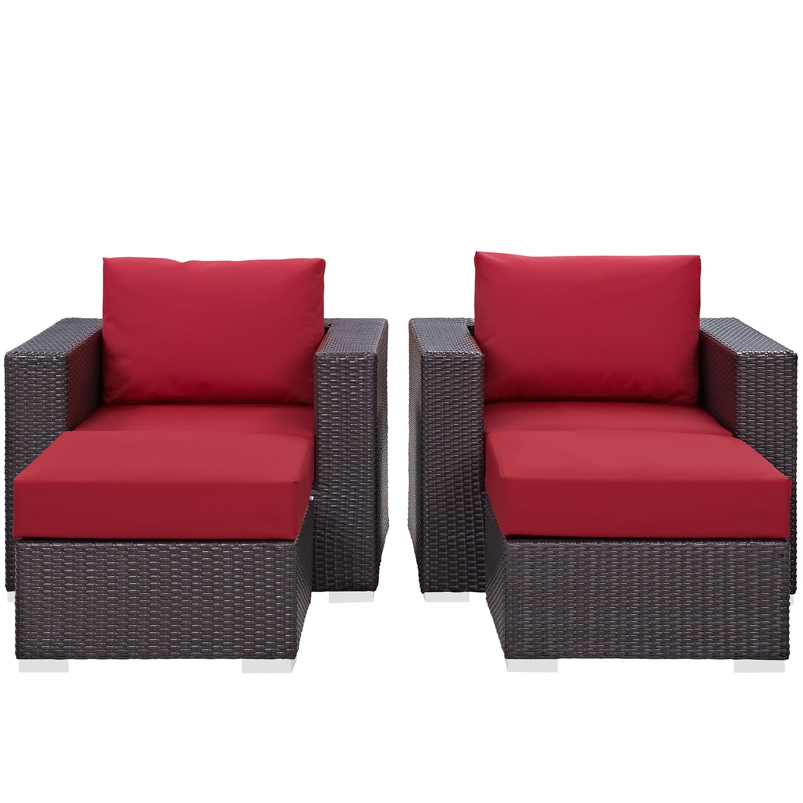 Modway Outdoor Conversation Sets - Convene 4 Piece Outdoor Patio Sectional Set in Espresso Red
