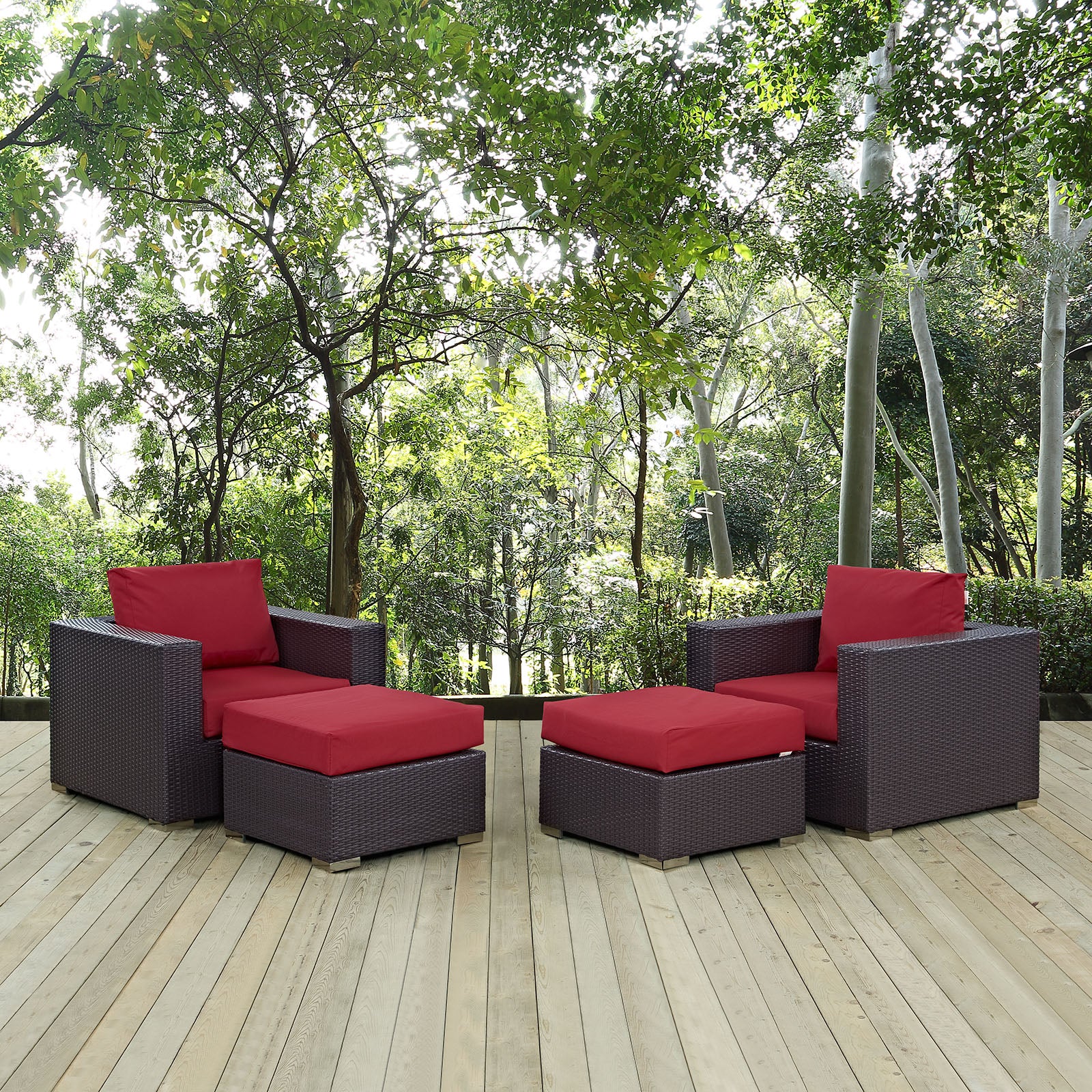 Modway Outdoor Conversation Sets - Convene 4 Piece Outdoor Patio Sectional Set in Espresso Red
