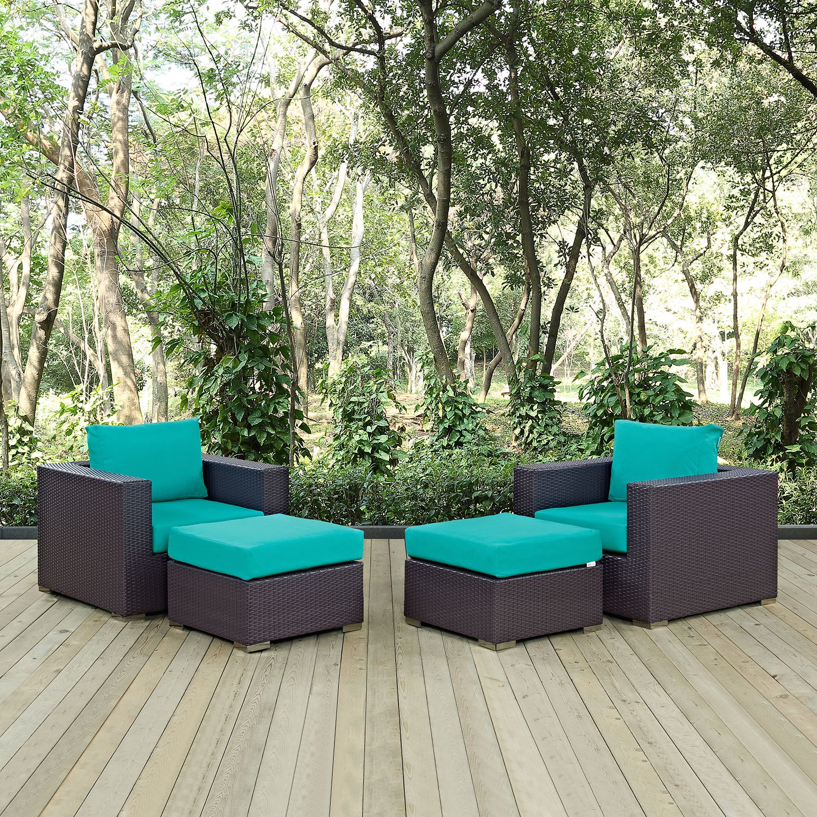 Modway Outdoor Conversation Sets - Convene 4 Piece Outdoor Patio Sectional Set Espresso & Turquoise