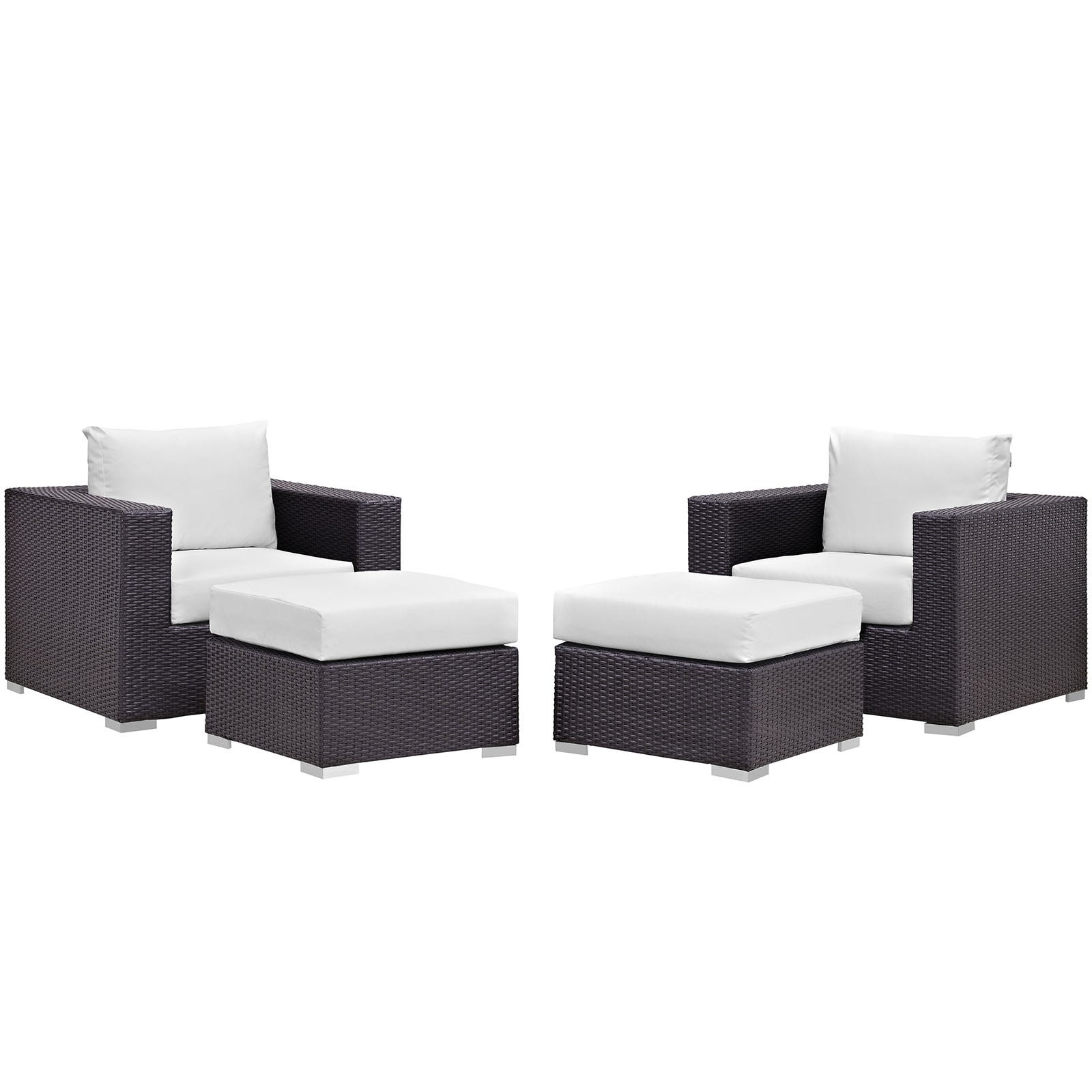 Modway Outdoor Conversation Sets - Convene 4 Piece Outdoor Patio Sectional Set Espresso White