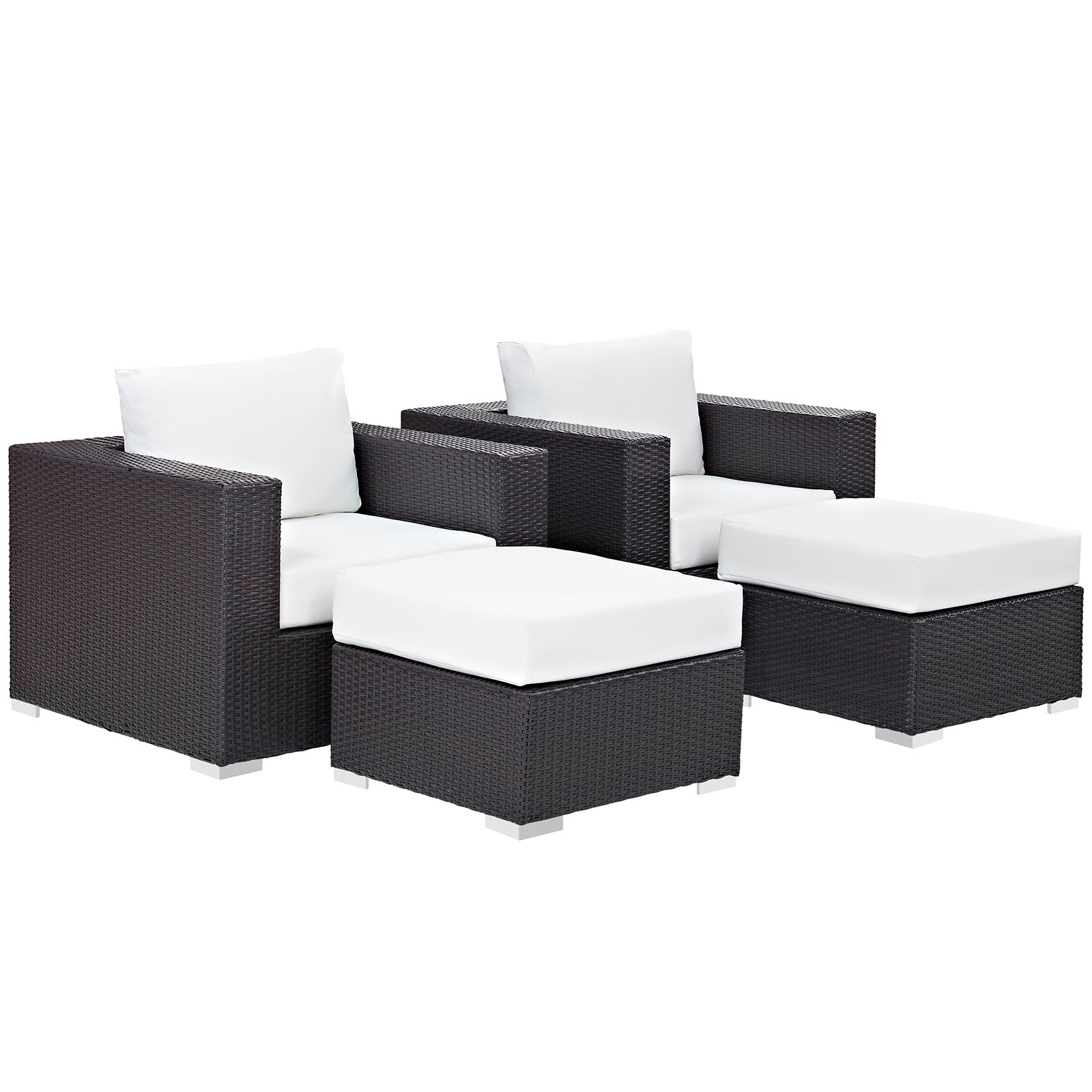 Modway Outdoor Conversation Sets - Convene 4 Piece Outdoor Patio Sectional Set Espresso White