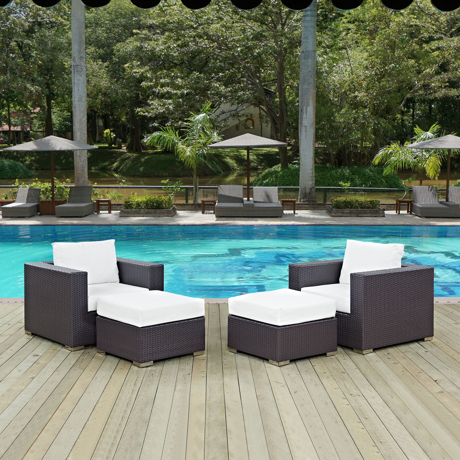 Modway Outdoor Conversation Sets - Convene 4 Piece Outdoor Patio Sectional Set Espresso White