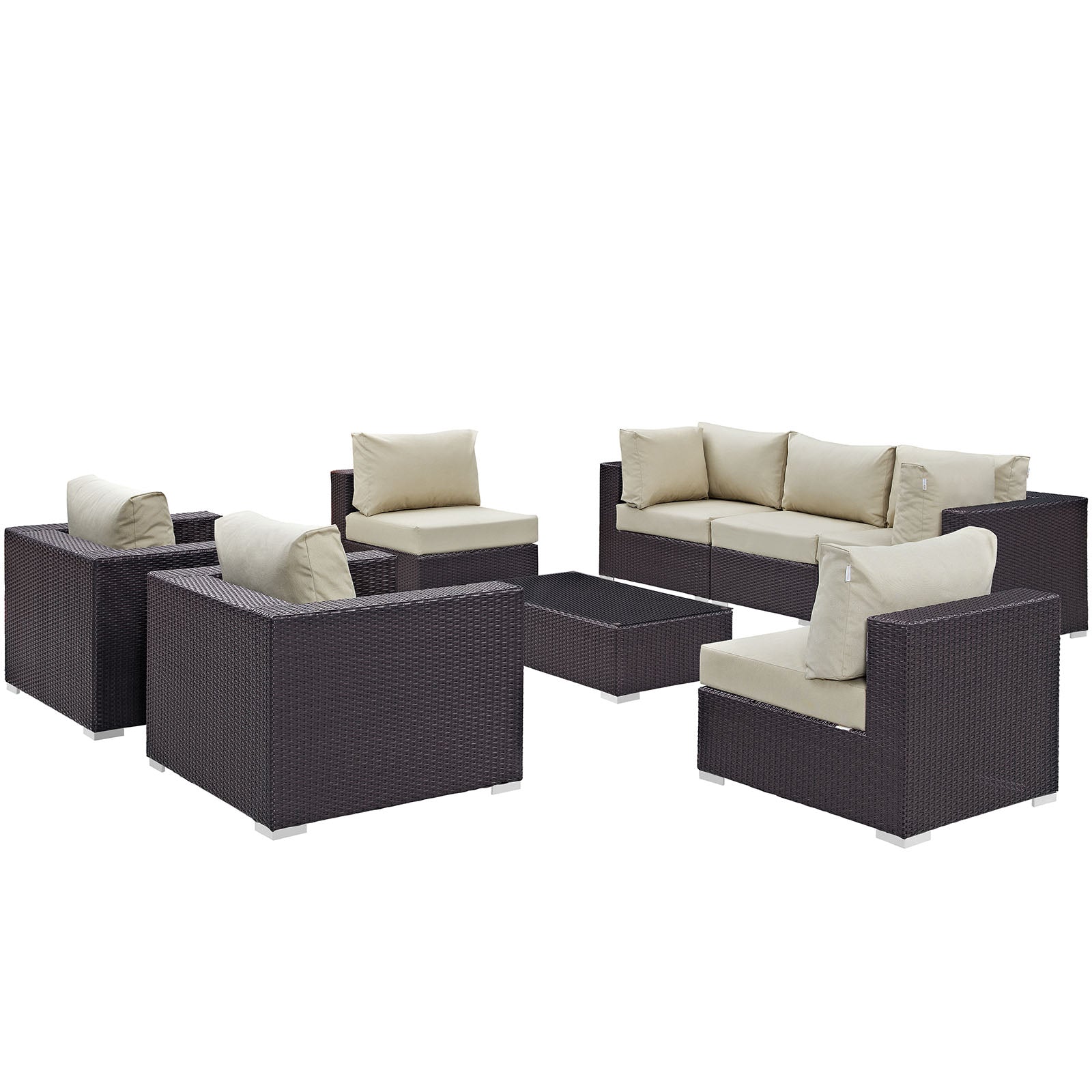 Modway Outdoor Conversation Sets - Convene 8 Piece Outdoor 145"D Patio Sectional Set Espresso Beige