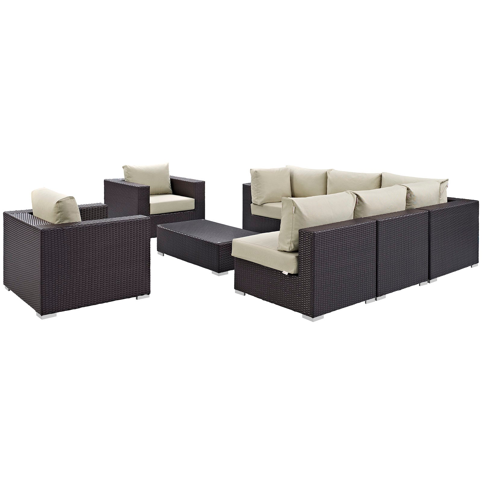 Modway Outdoor Conversation Sets - Convene 8 Piece Outdoor 145"D Patio Sectional Set Espresso Beige
