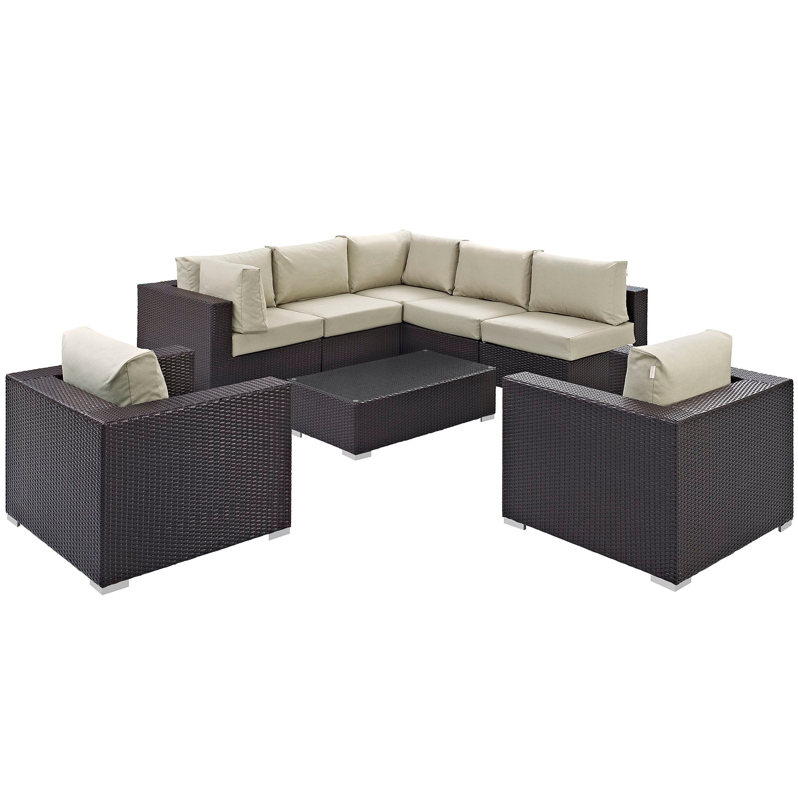 Modway Outdoor Conversation Sets - Convene 8 Piece Outdoor 145"D Patio Sectional Set Espresso Beige