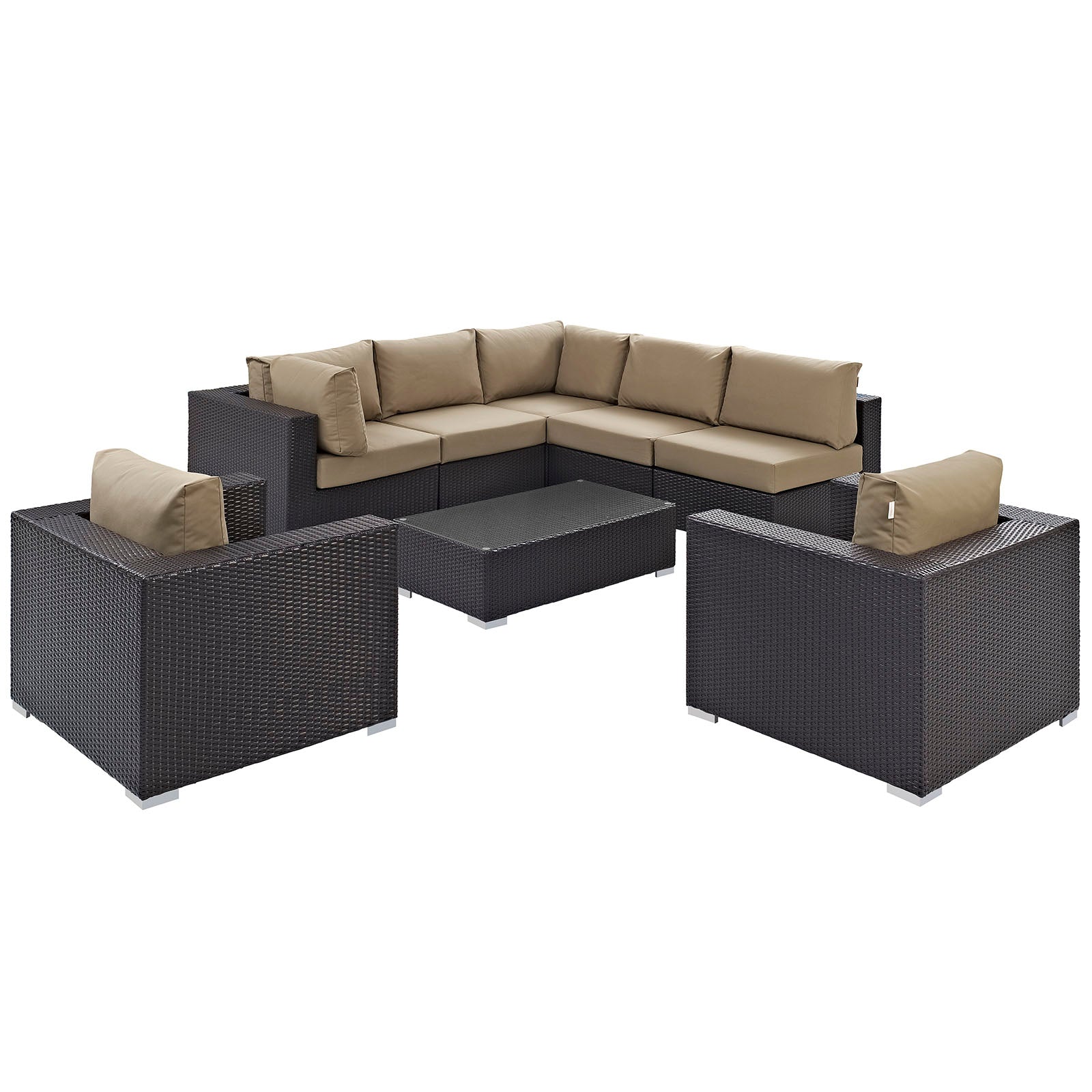 Modway Outdoor Conversation Sets - Convene 8 Piece Outdoor Patio 99 " W Sectional Set Espresso Mocha