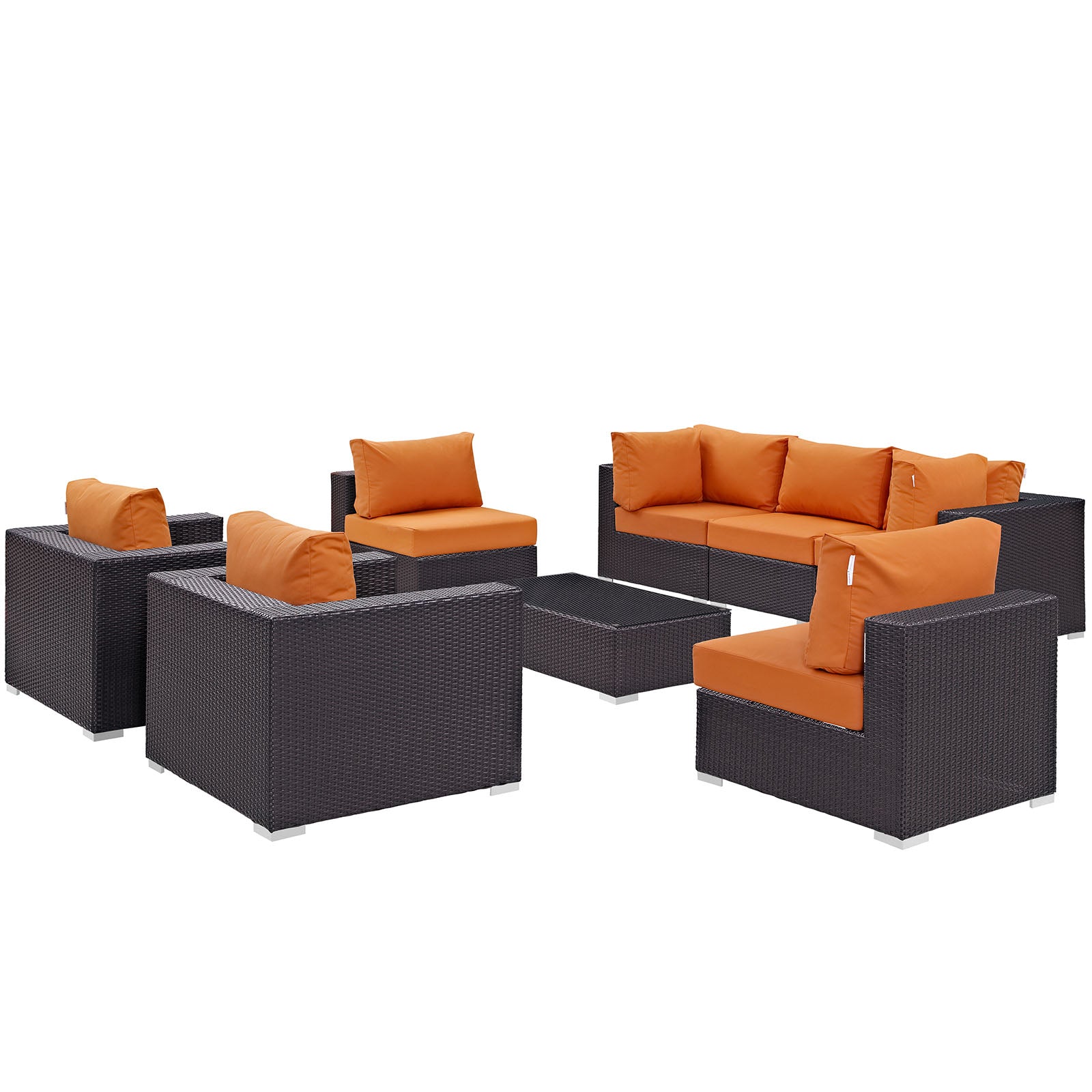 Modway Outdoor Conversation Sets - Convene 8 Piece Outdoor 33.5 " H Patio Sectional Set Espresso Orange