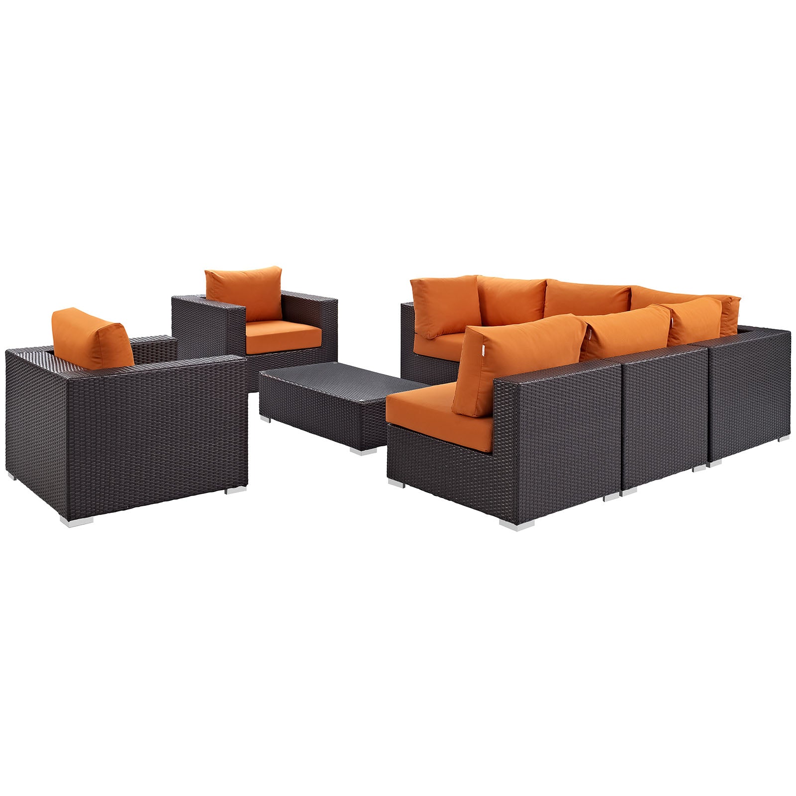 Modway Outdoor Conversation Sets - Convene 8 Piece Outdoor 33.5 " H Patio Sectional Set Espresso Orange