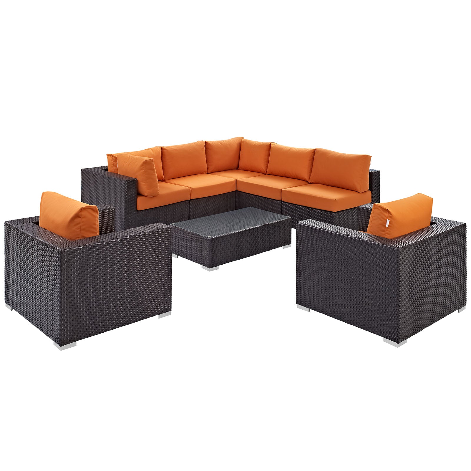 Modway Outdoor Conversation Sets - Convene 8 Piece Outdoor 33.5 " H Patio Sectional Set Espresso Orange